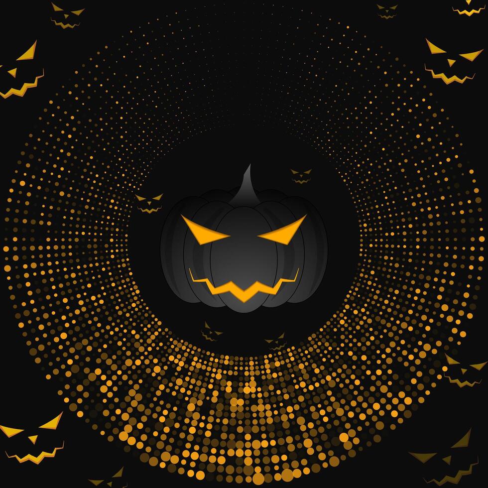 Jack o lantern pumpkin and glowing eyes of monsters in the dark of night. Halloween abstract background vector
