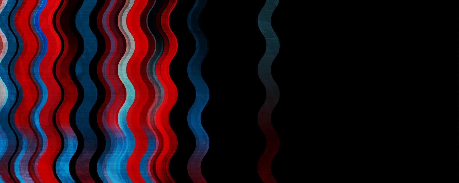 Red blue grunge wavy stripes abstract geometric tech background vector
