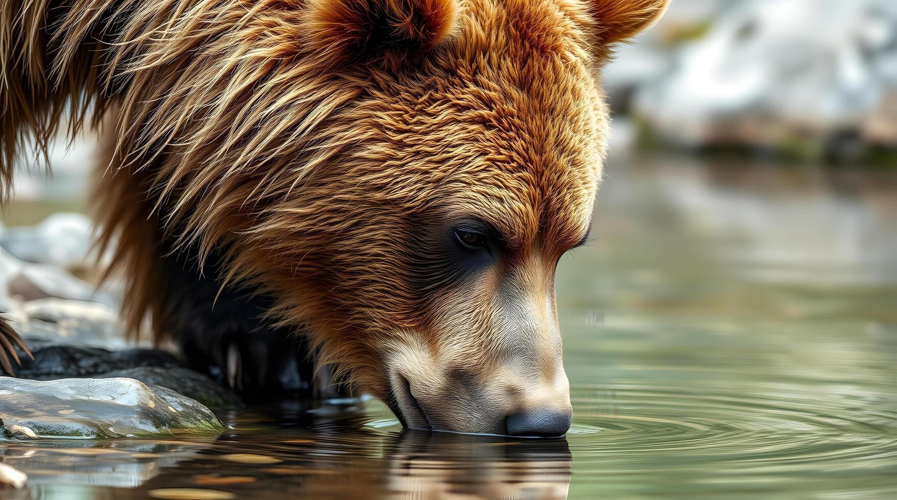 Grizzly Bear Drinking Water From Stream in Natural Habitat Setting photo
