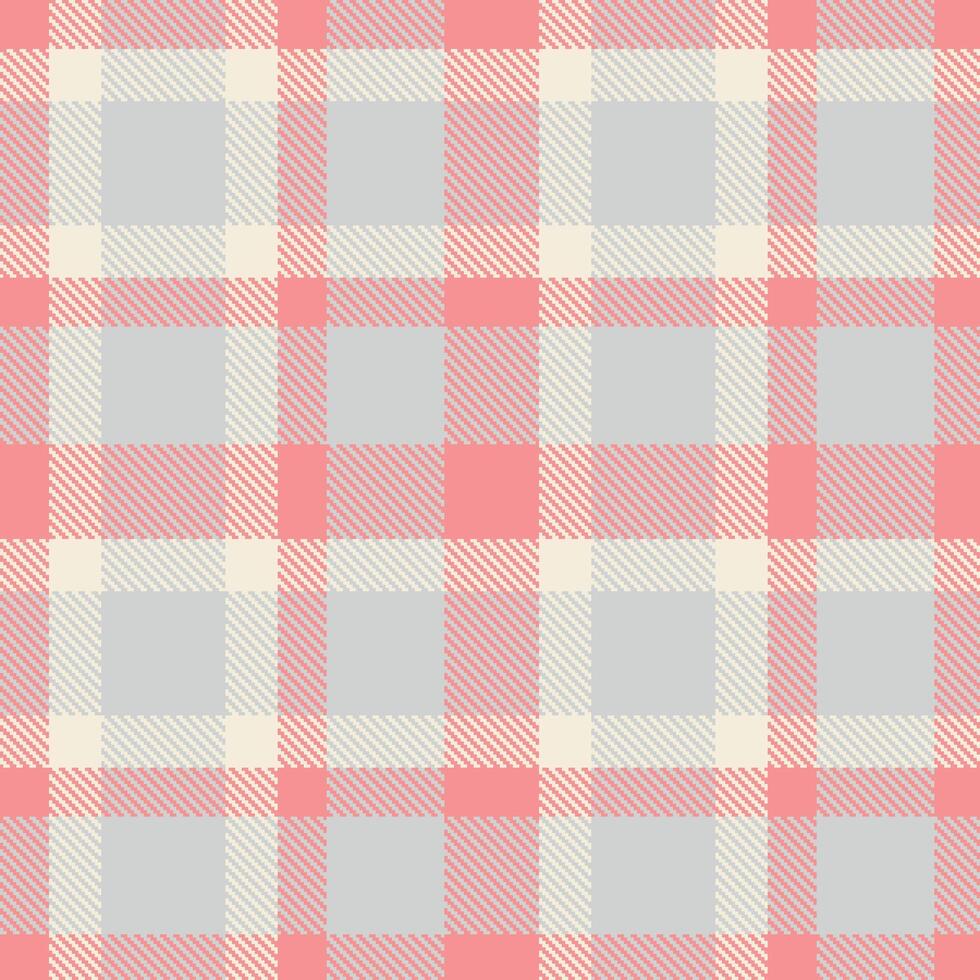 Neon Peachy Pink and Iridescent Off White Seamless Tartan Textile Design vector
