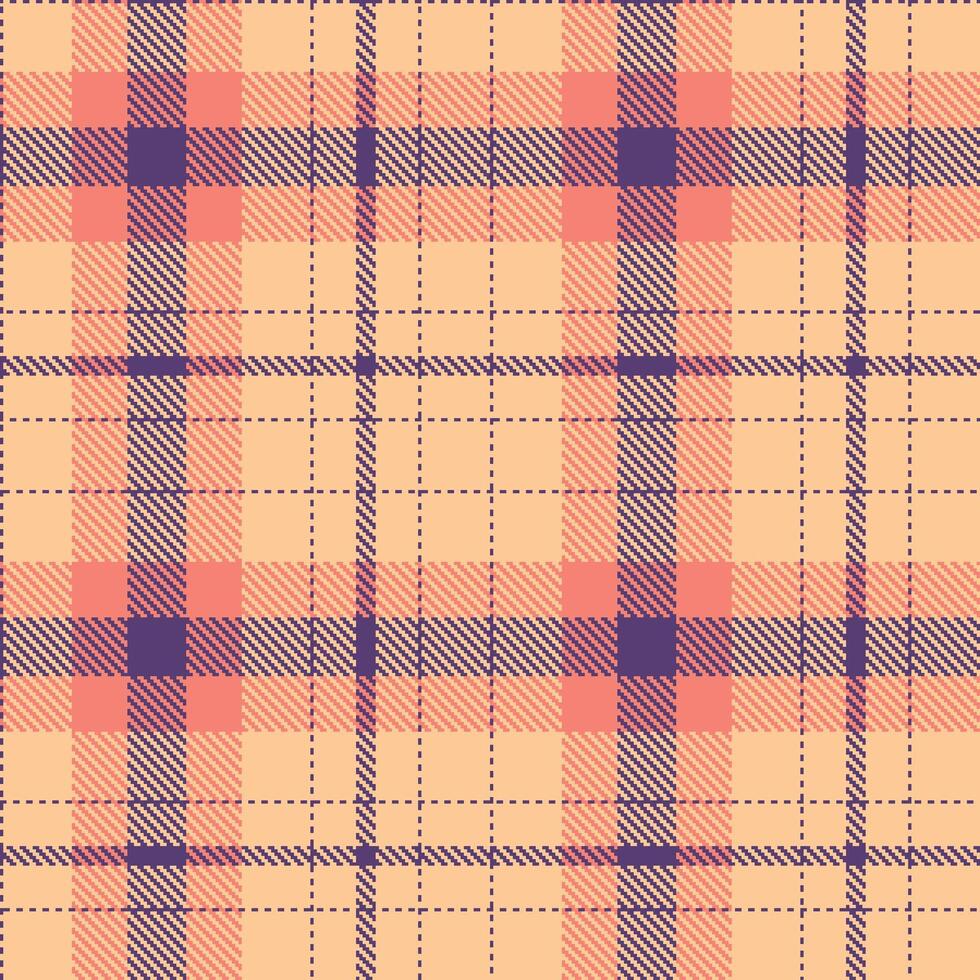 Warm Twilight and Vivid Light Peach Seamless Tartan Textile Design vector
