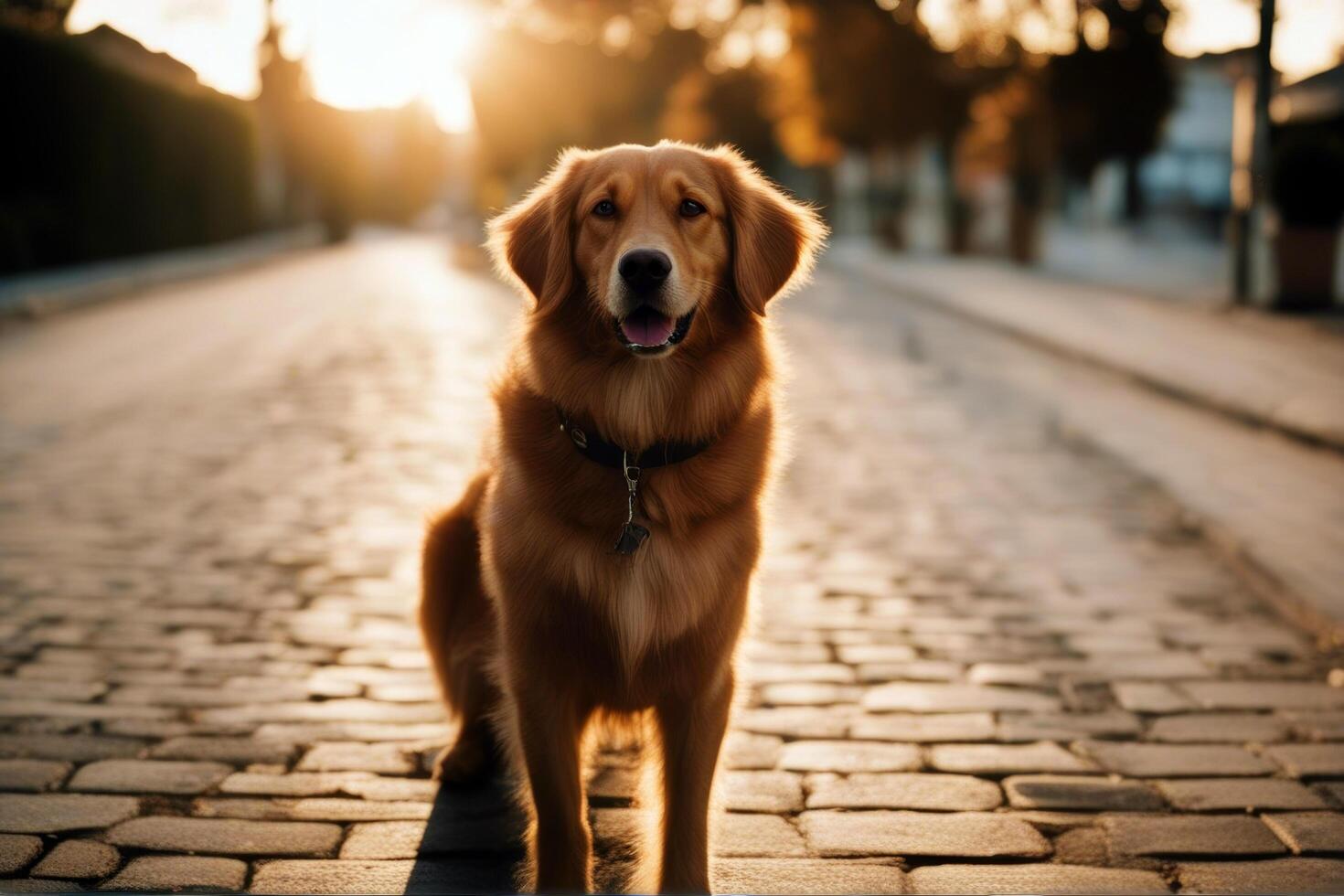 enjoying evening walk dog sun grass sunset mouth happy view fur hairy content labrador countryside field retriever photo