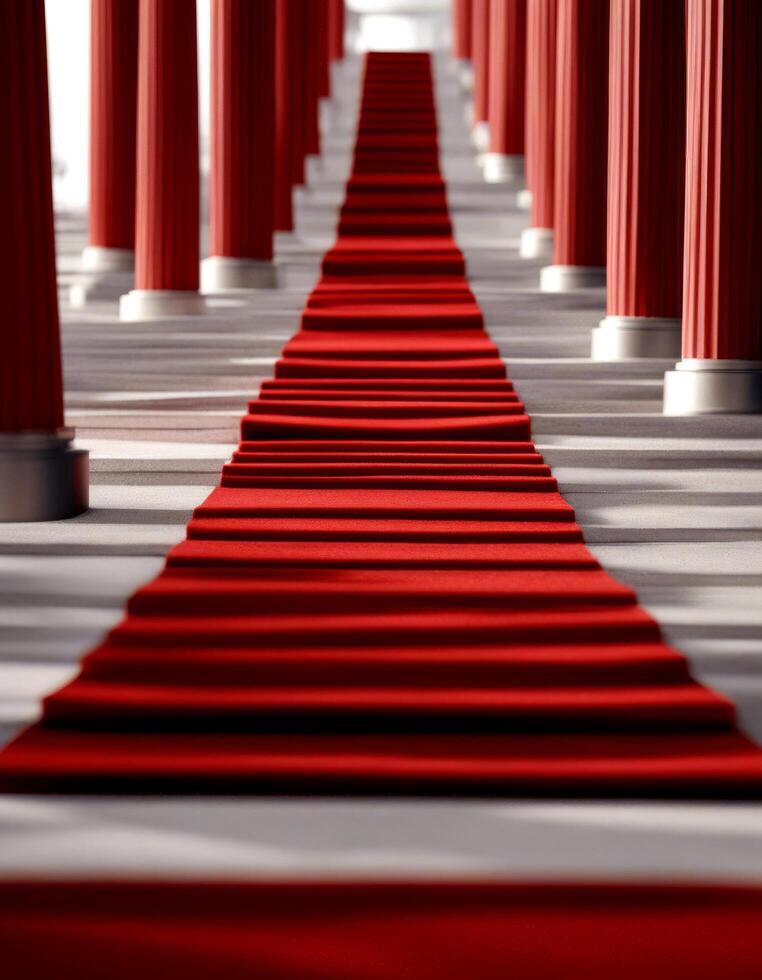 carpet elegant architecture hall entrance pathway column interior columns room leading between red grand photo