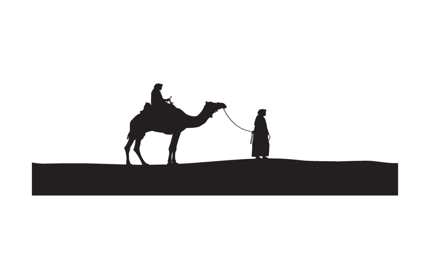 Camel walking with man in long travel journey vector