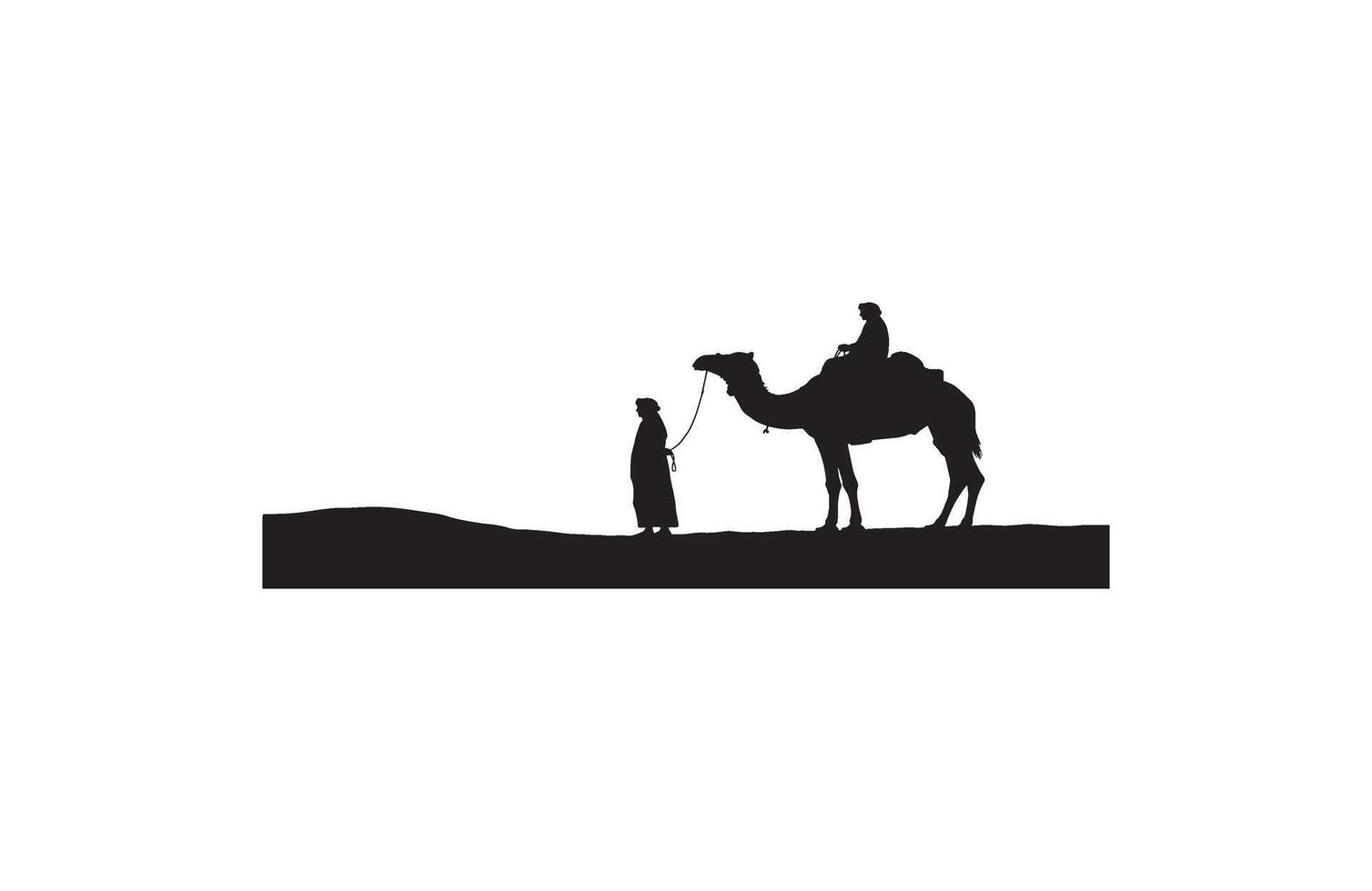 Travel through dunes man walking with camel vector
