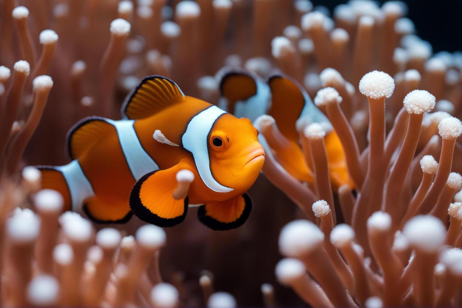 Ocellaris clownfish clown salt colourful tropical swimming fish yellow macro wildlife aquatic egypt beautiful orange blue snorkeling ve aqualung water cute photo