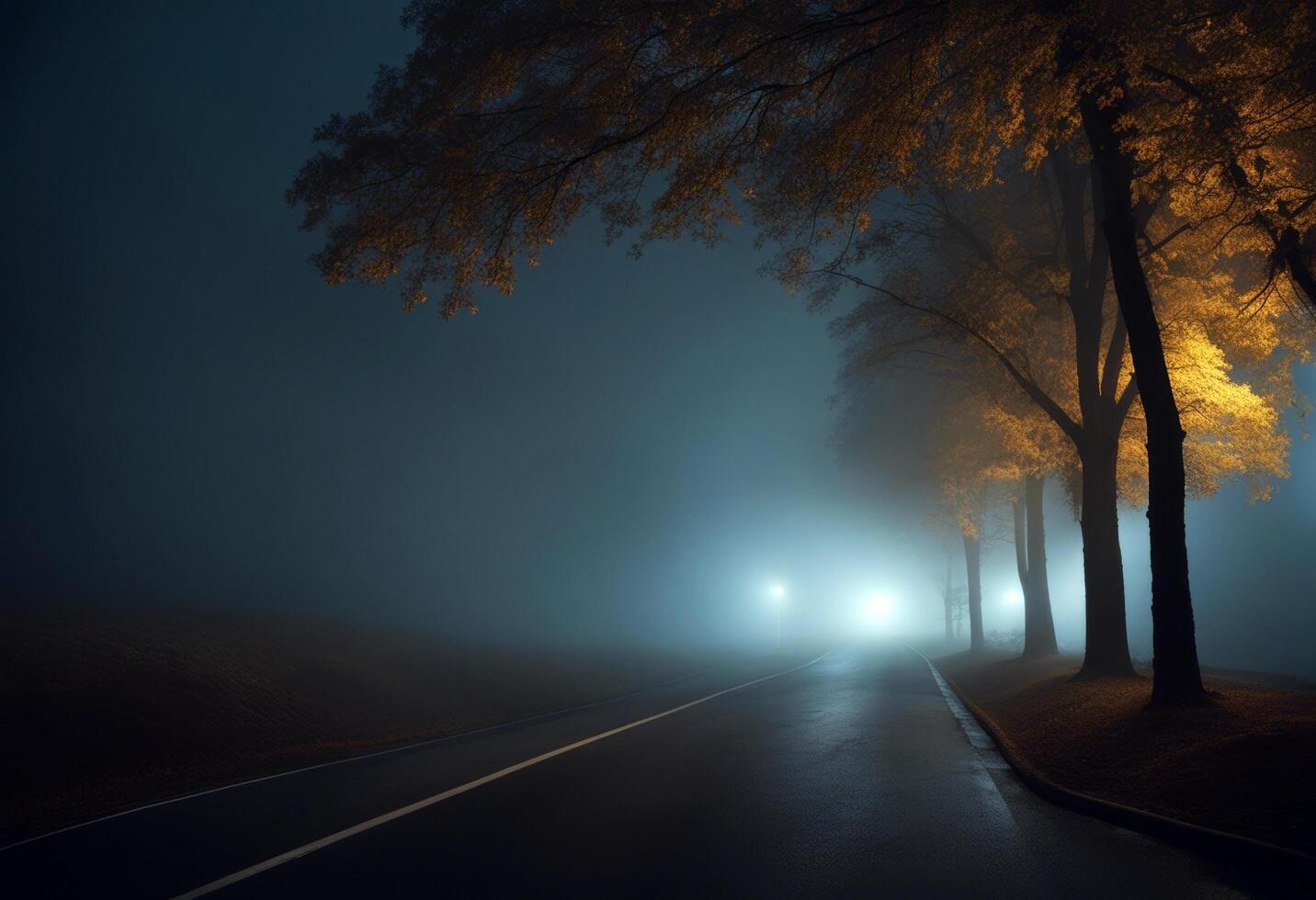 lonely fog road night car dark background driving white drive highway headlamp forest light deserted travel fast tree view street danger vehicle traffic auto isolated beautiful photo