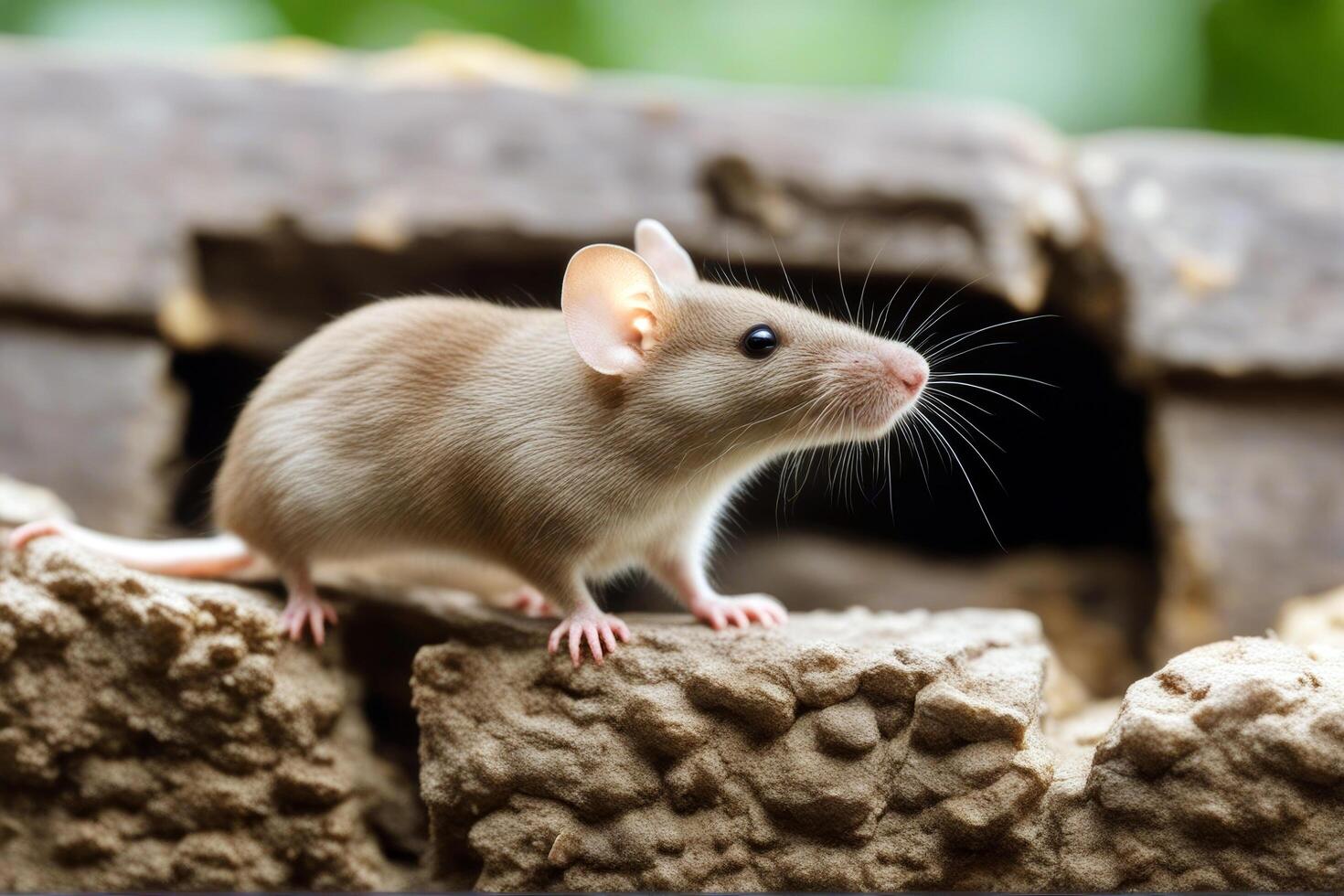 wall house looks out Common mouse mink maggot whisker hole domestic grey decompose pest single apartment brown wild funny fur indoor small 1 macro photo