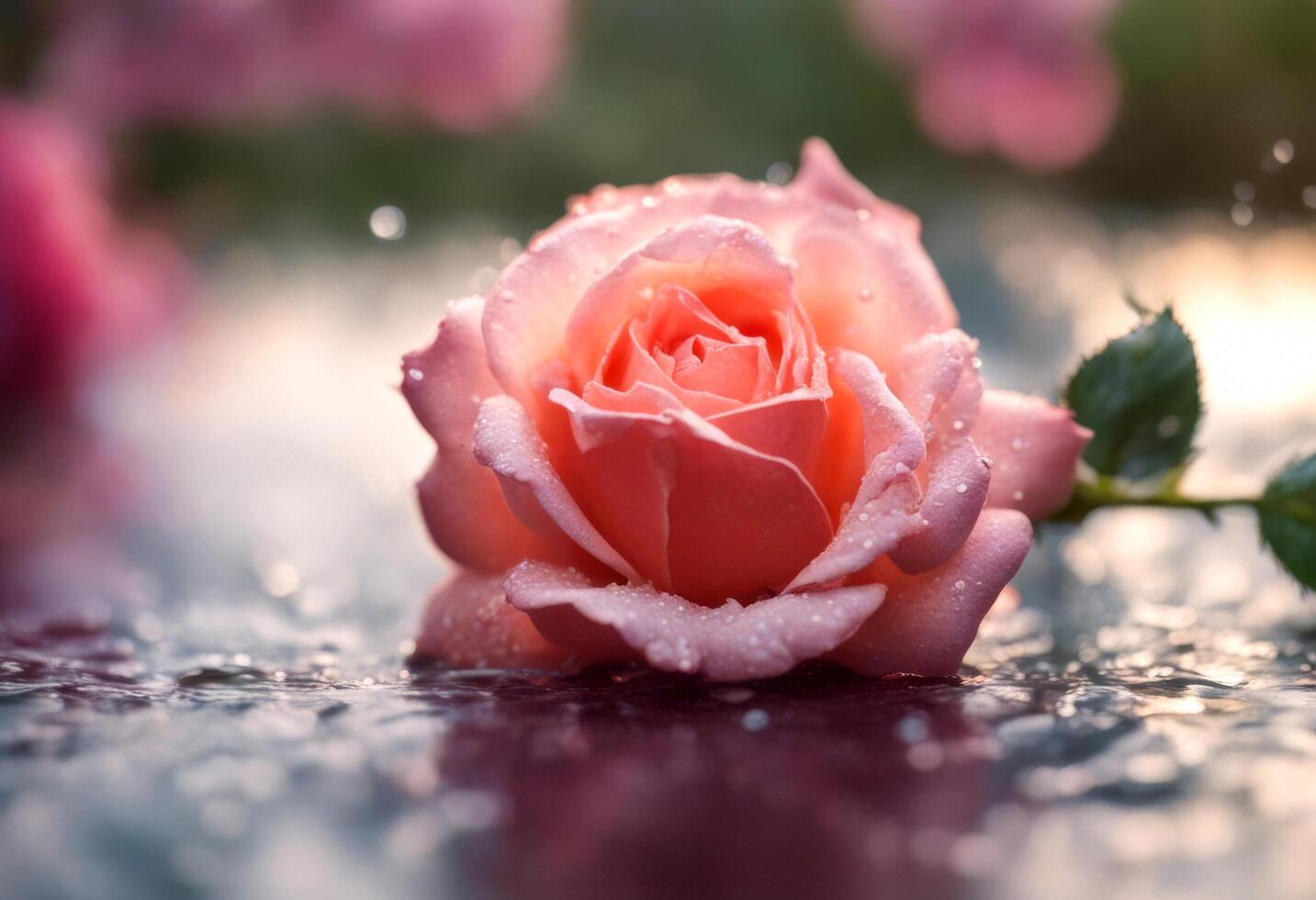 dew bloom anniversary background rose closeup drops conceptual botanical affection deep detail water with photo