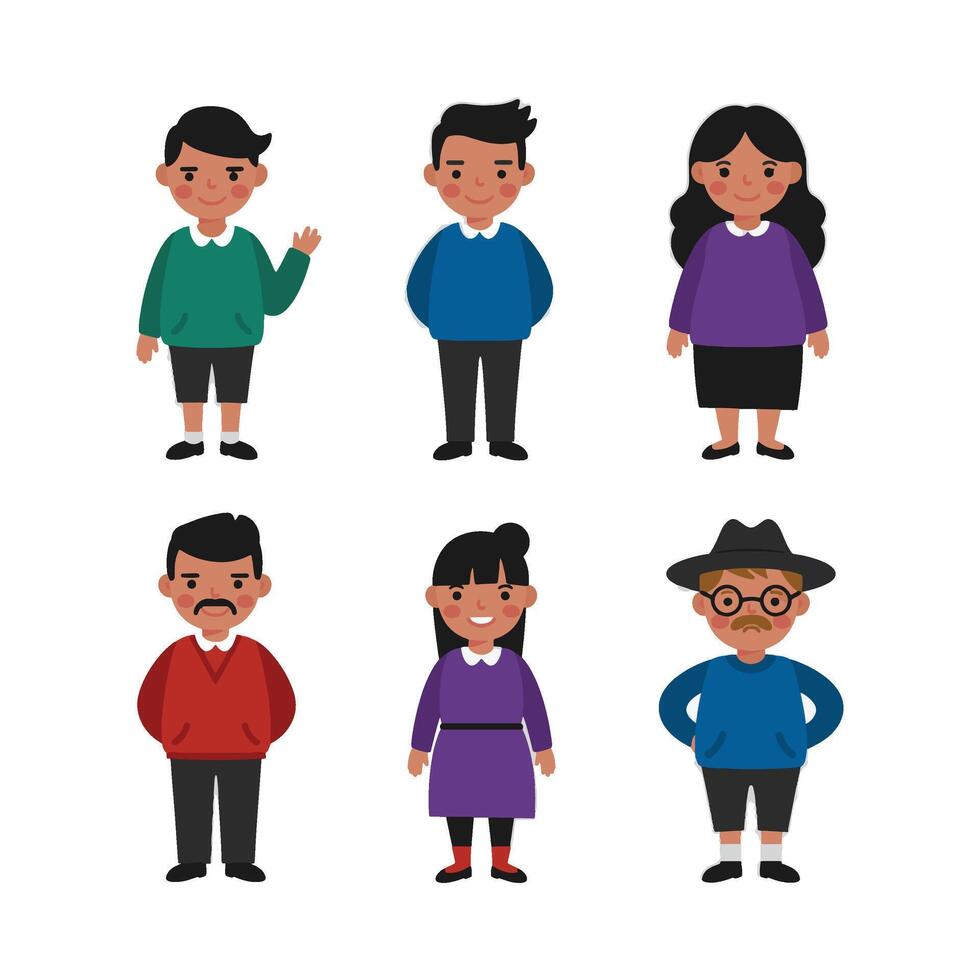 Smiling Cartoon People Character Set Male Female in Style vector