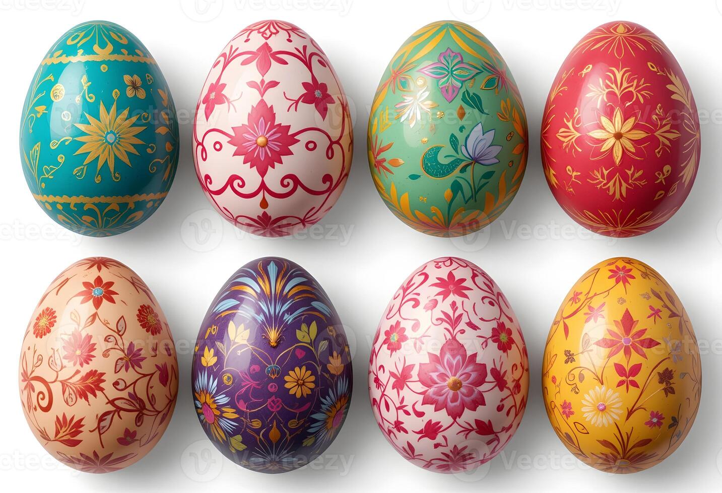 Vibrant Painted Easter Eggs with Traditional Patterns for Spring Celebration photo