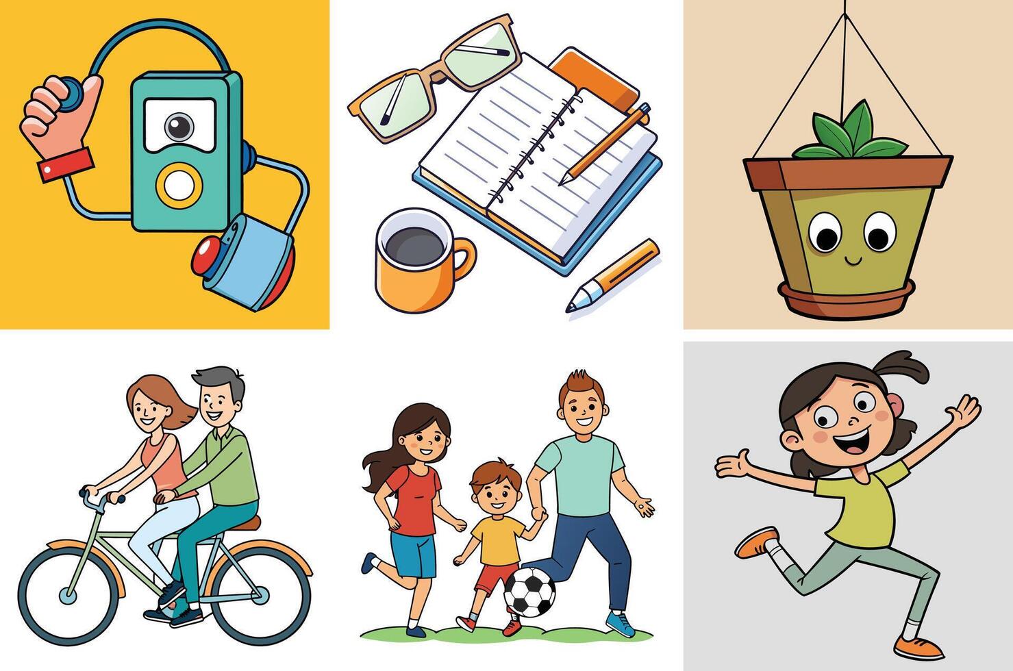 A Day in the Life Illustrated Scenes of Daily Activities and Family Fun vector