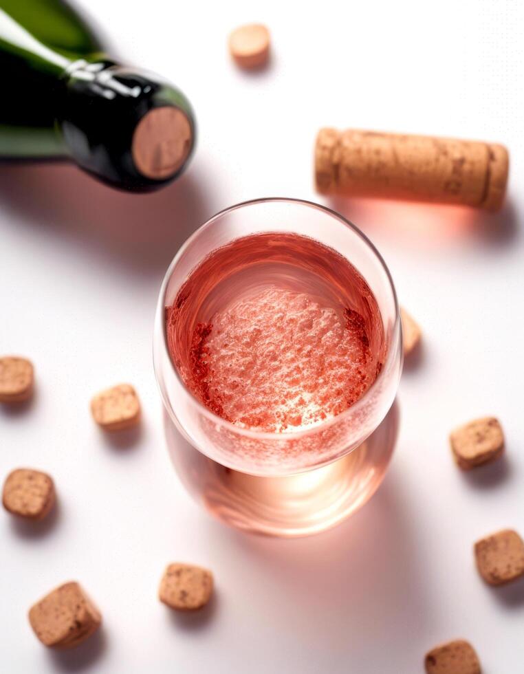 celebrate bubbly plug cork white birthday champagne rose top alcohol anniversary view celebration beverage champaign bubble on glass background photo