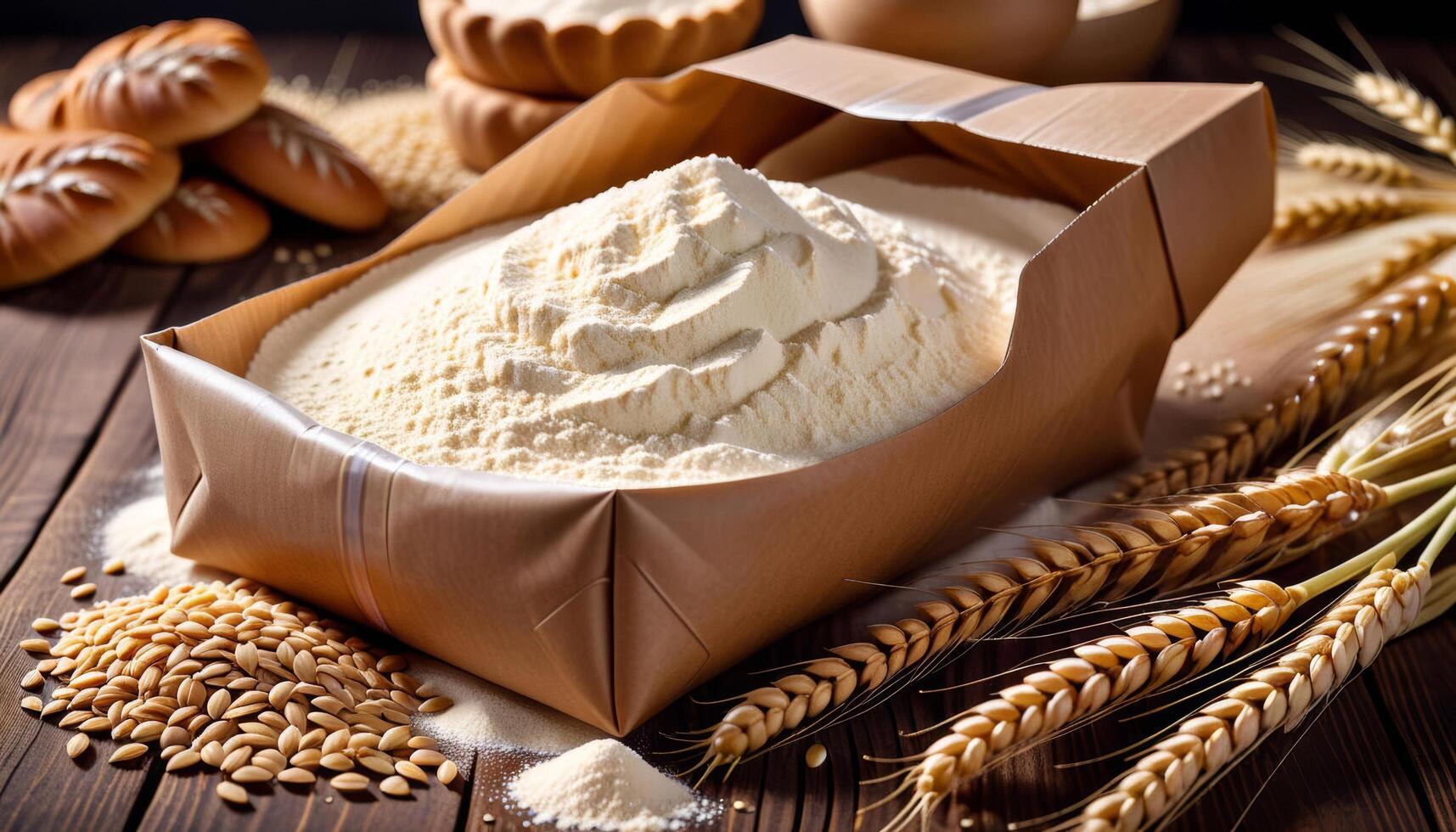 industry food product tape automated production food products industry generative flour concept wheat flour production automatic tape ai industrial ready machine packaging wheat photo
