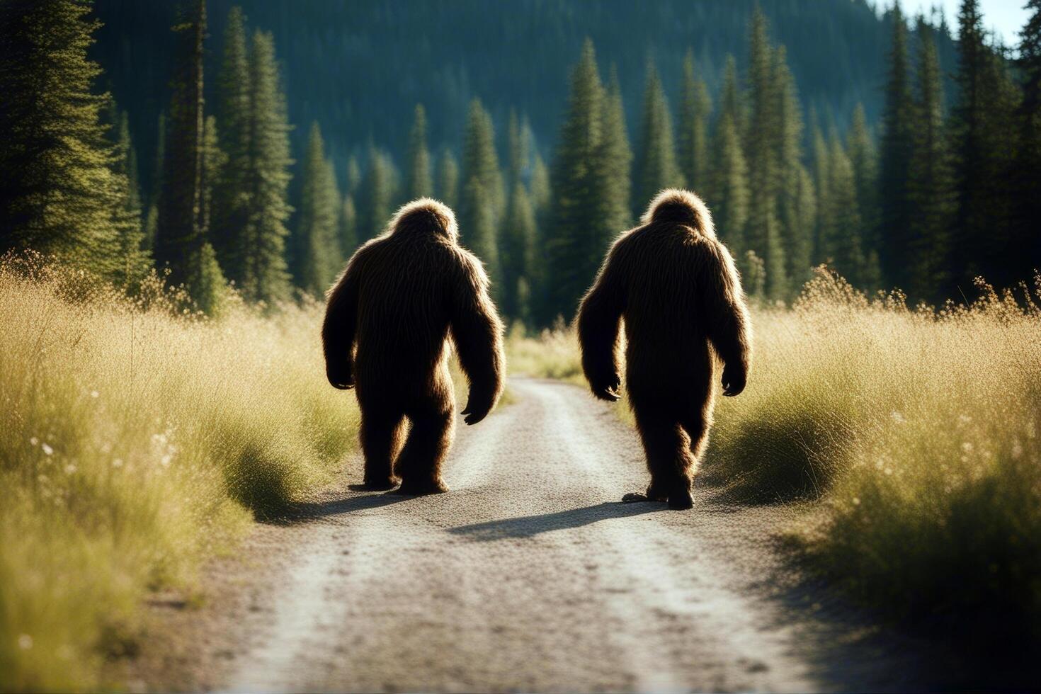 Sasquatch Crossing background forest family monster mythical fun beast caution warning creature foot signs yeti big walking isolated photo
