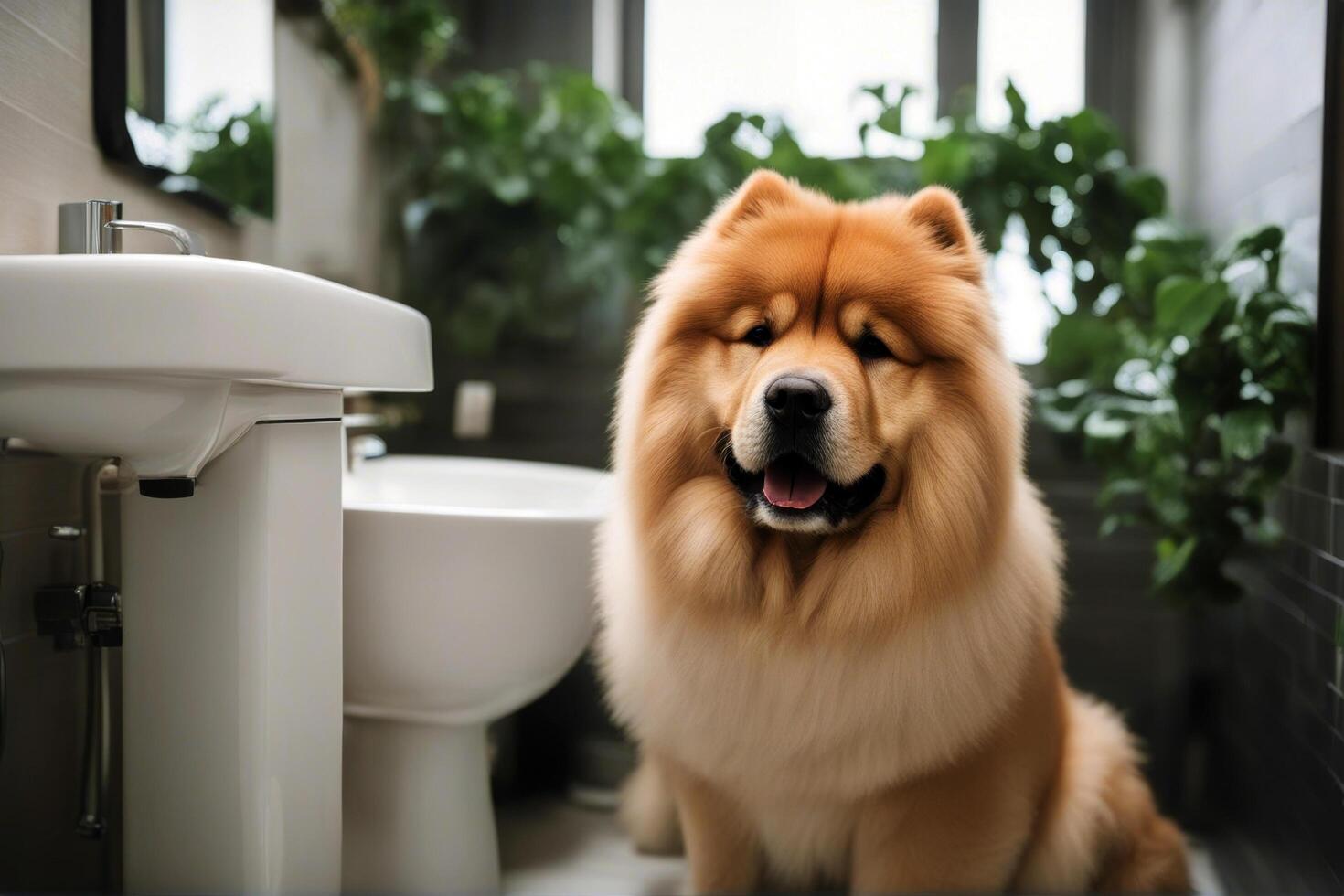 chow dog Bathroom hygiene shampoo hot gold hand pet clean domestic towel showering retriever beautiful healthy cute bathing female shower breed wet hair copy space photo