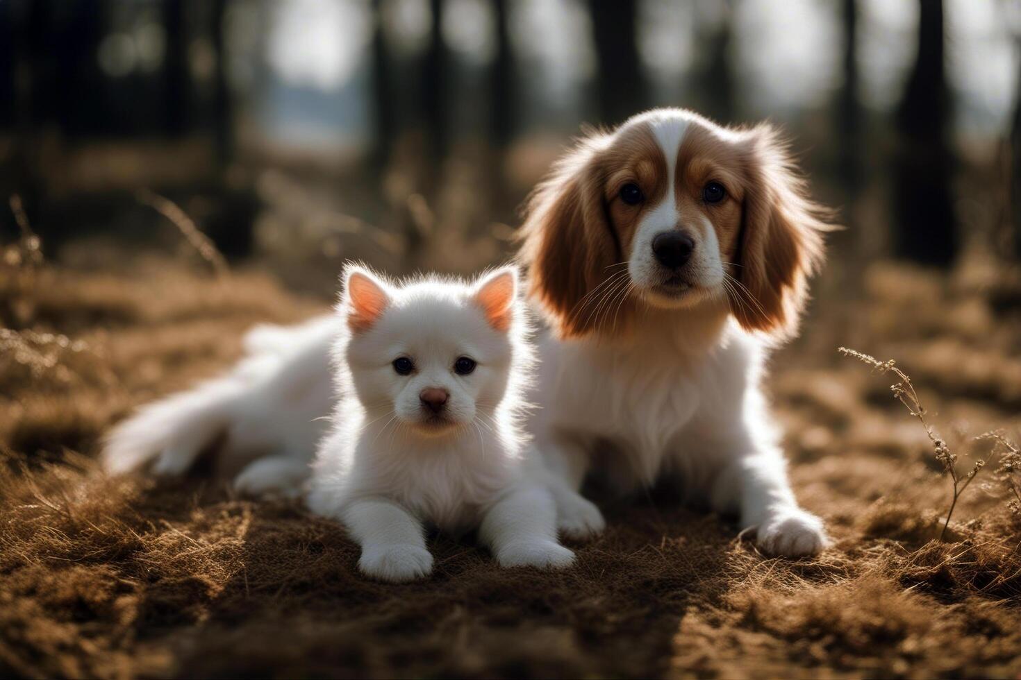 kitten dog Russian Scottish Straight Portrait Spaniel happy animal english mammal face together concept isolated pet breed white lifestyle poster empty photo