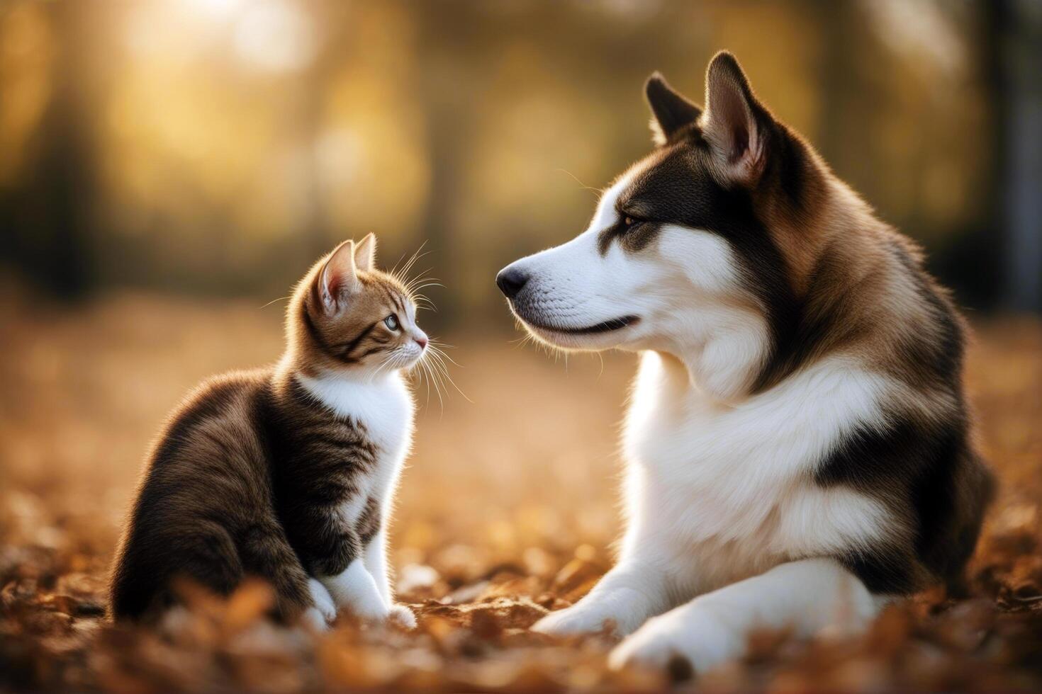 Katze Hund lie isolated dog laid back friendship friends puppy border collie horizontal cat pet together affection photo