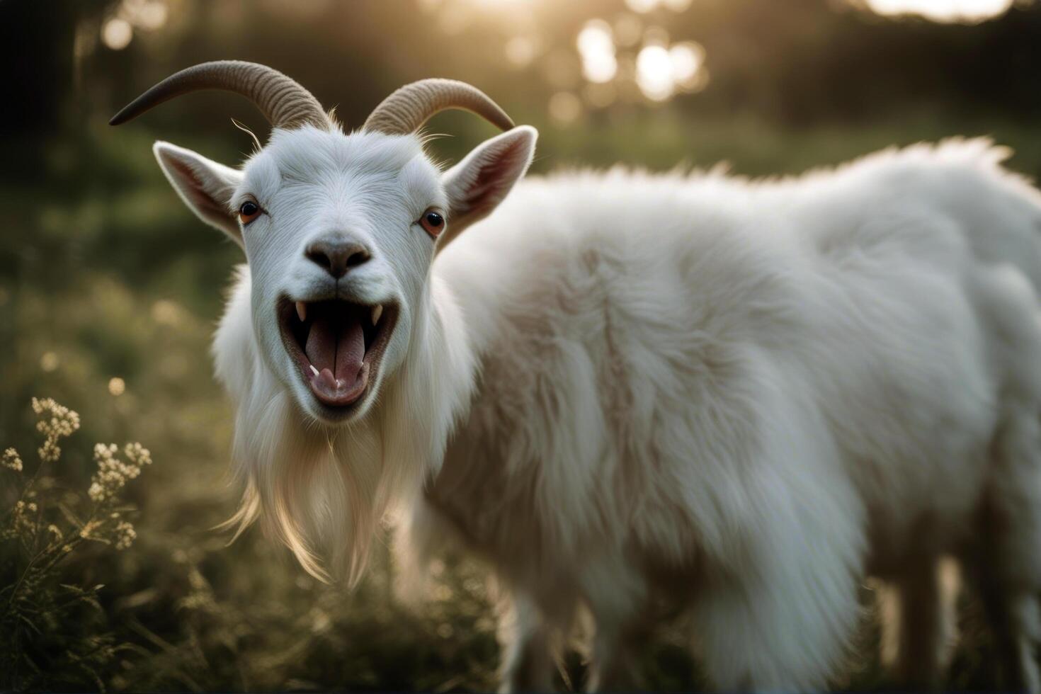 tongue funny puts goat out joy goatee farm animal fun food children pet comic rural farming bleat standing humorous dangling domestic hoof hairy furry head photo