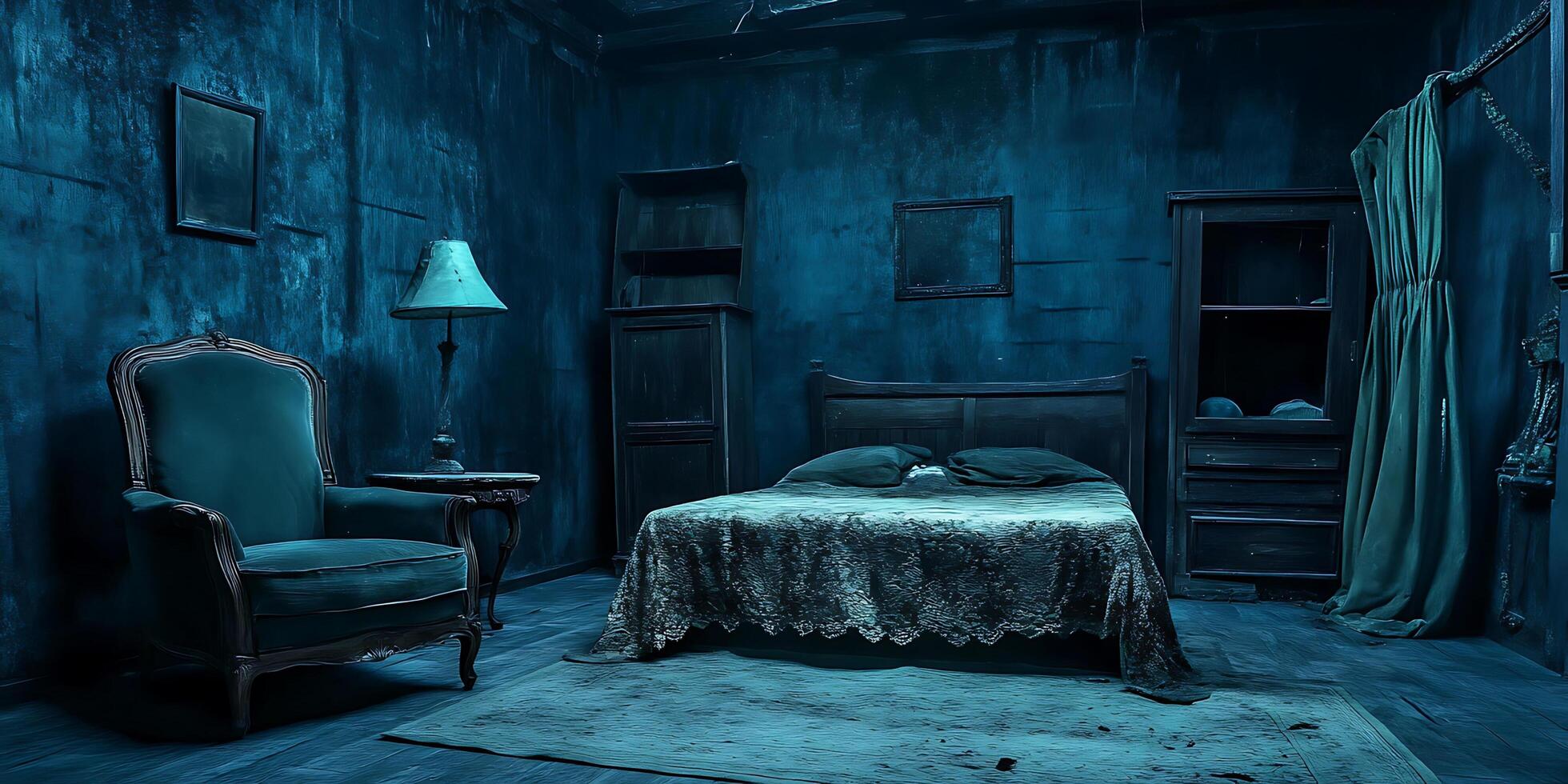 dark room with a bed and chair background photo