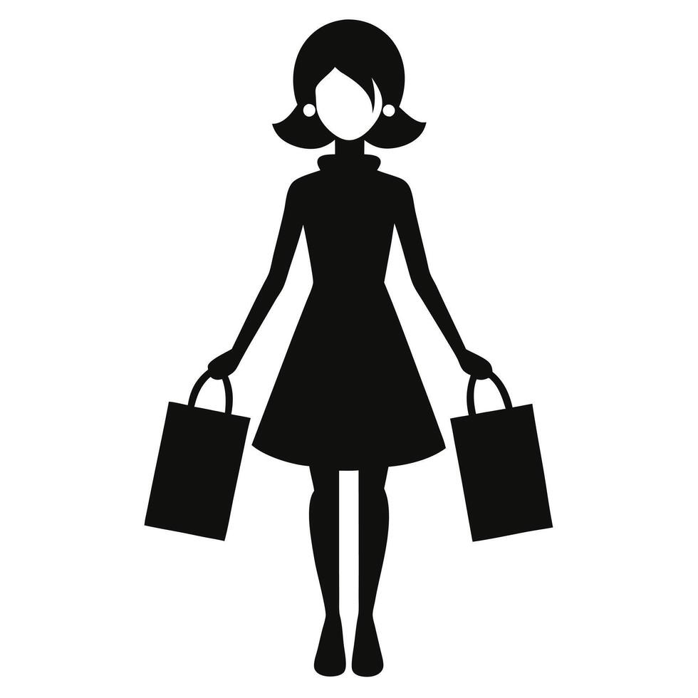 Silhouette of a woman with shopping bags vector