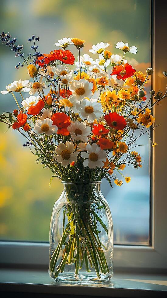 A vase filled with flowers photo