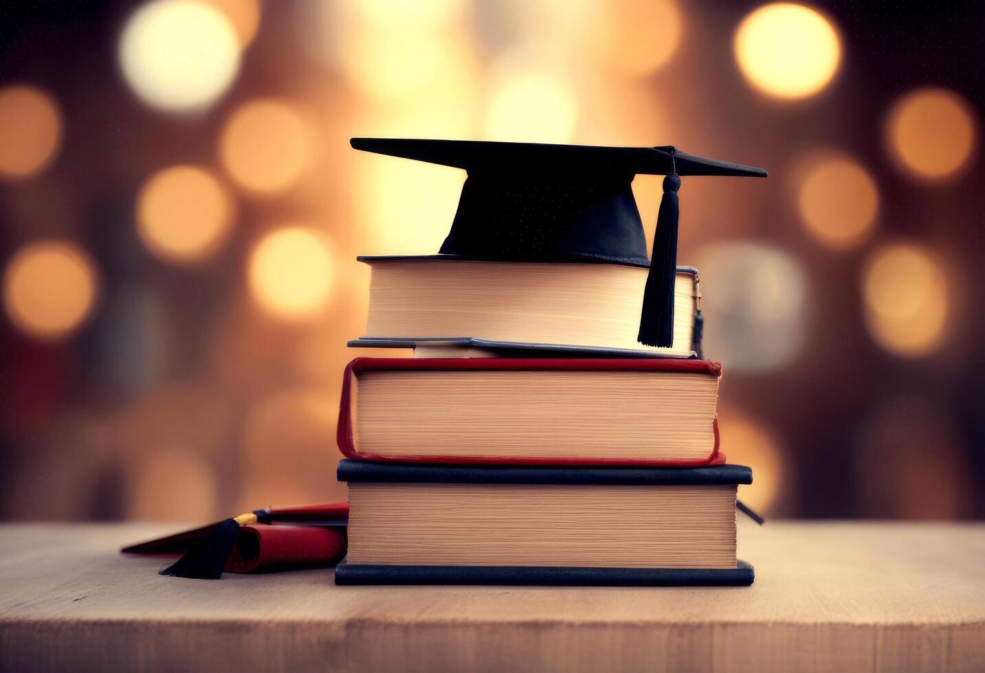 cap books book school student study read learn college graduation graduate pile education university photo