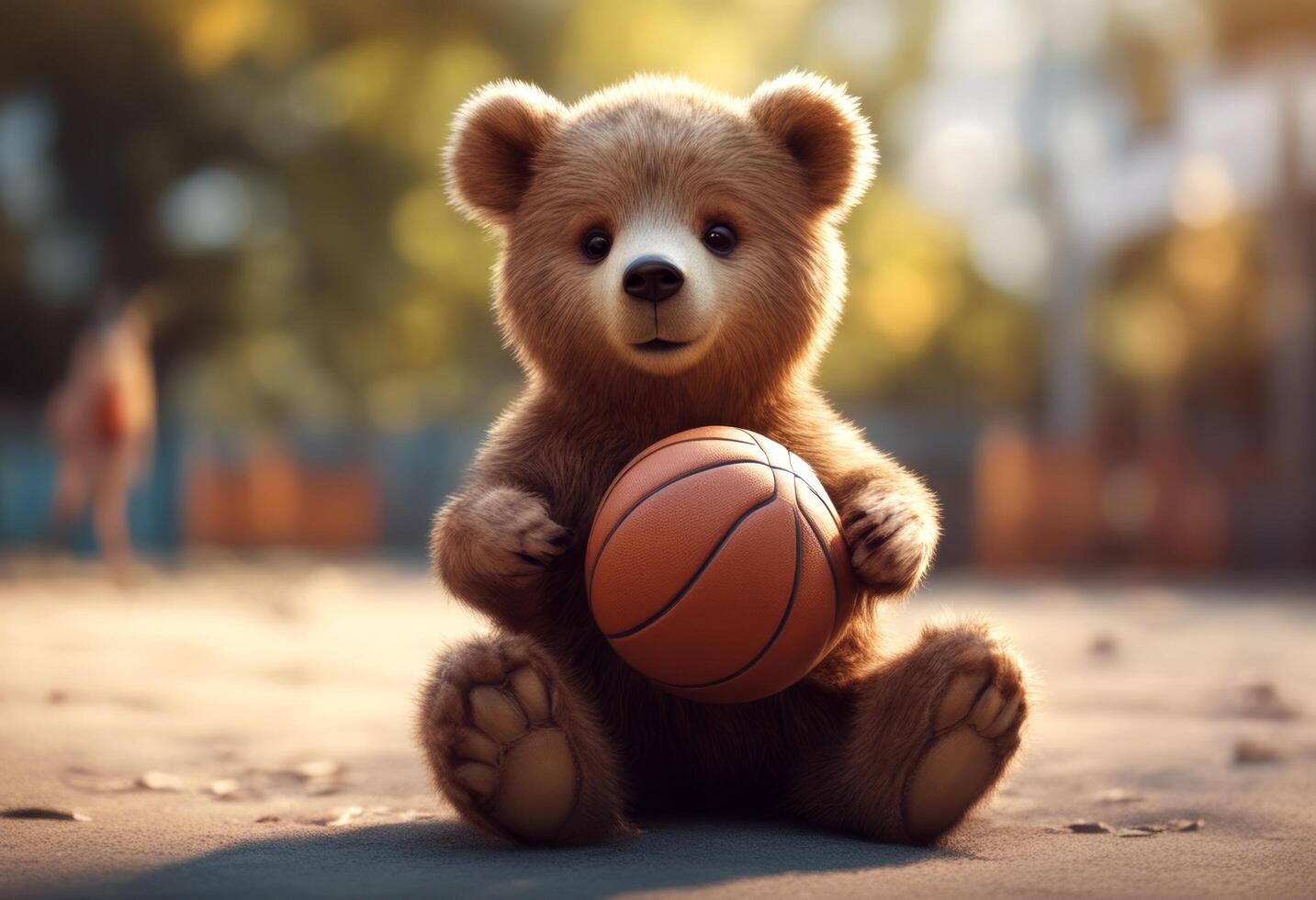 a baby bear basketball playing cartoon animal teddy toy illustration brown ball fun love art olated drawing dog childhood funny smile mammal cute gift soccer photo