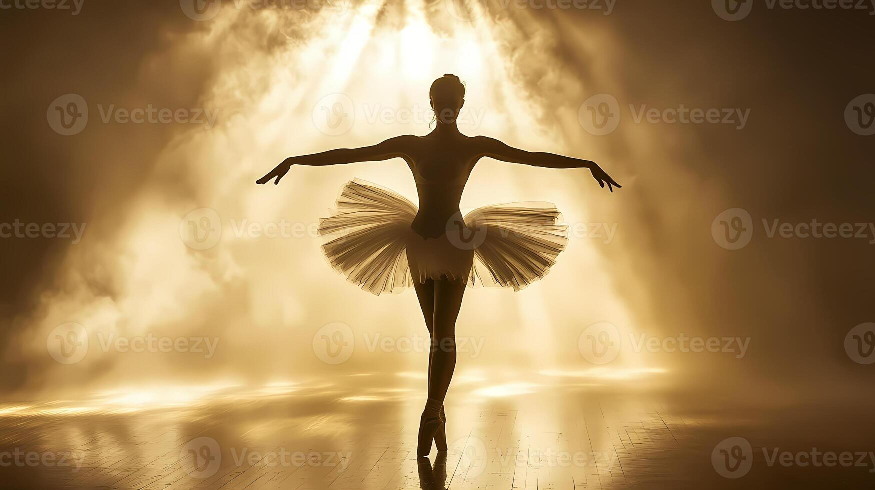 Ballerina performing on stage with dramatic lighting and smoke photo