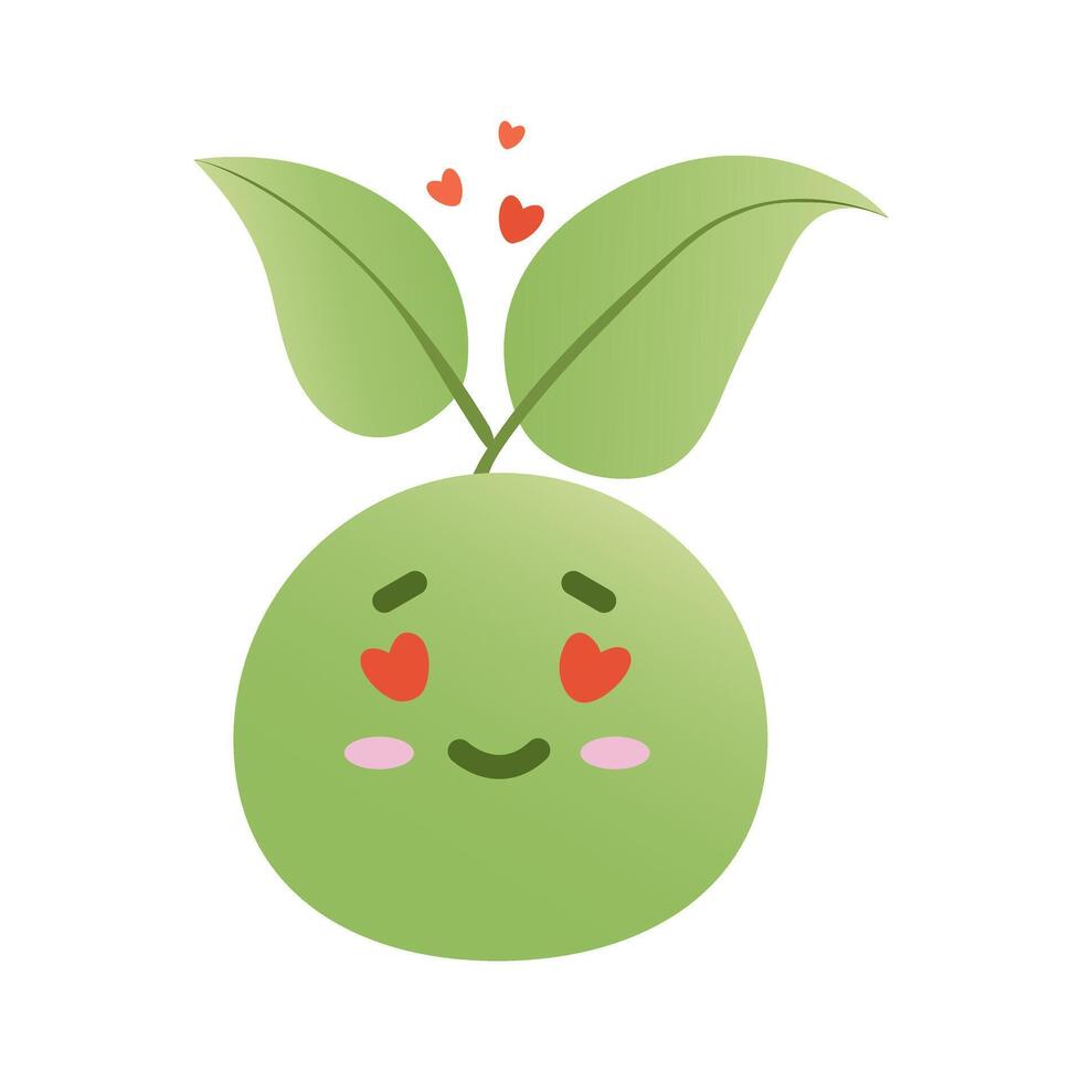 Sprout in love. Funny green sprouts faces with joyful emotion, isolated on white background. Illustration EPS 10. vector