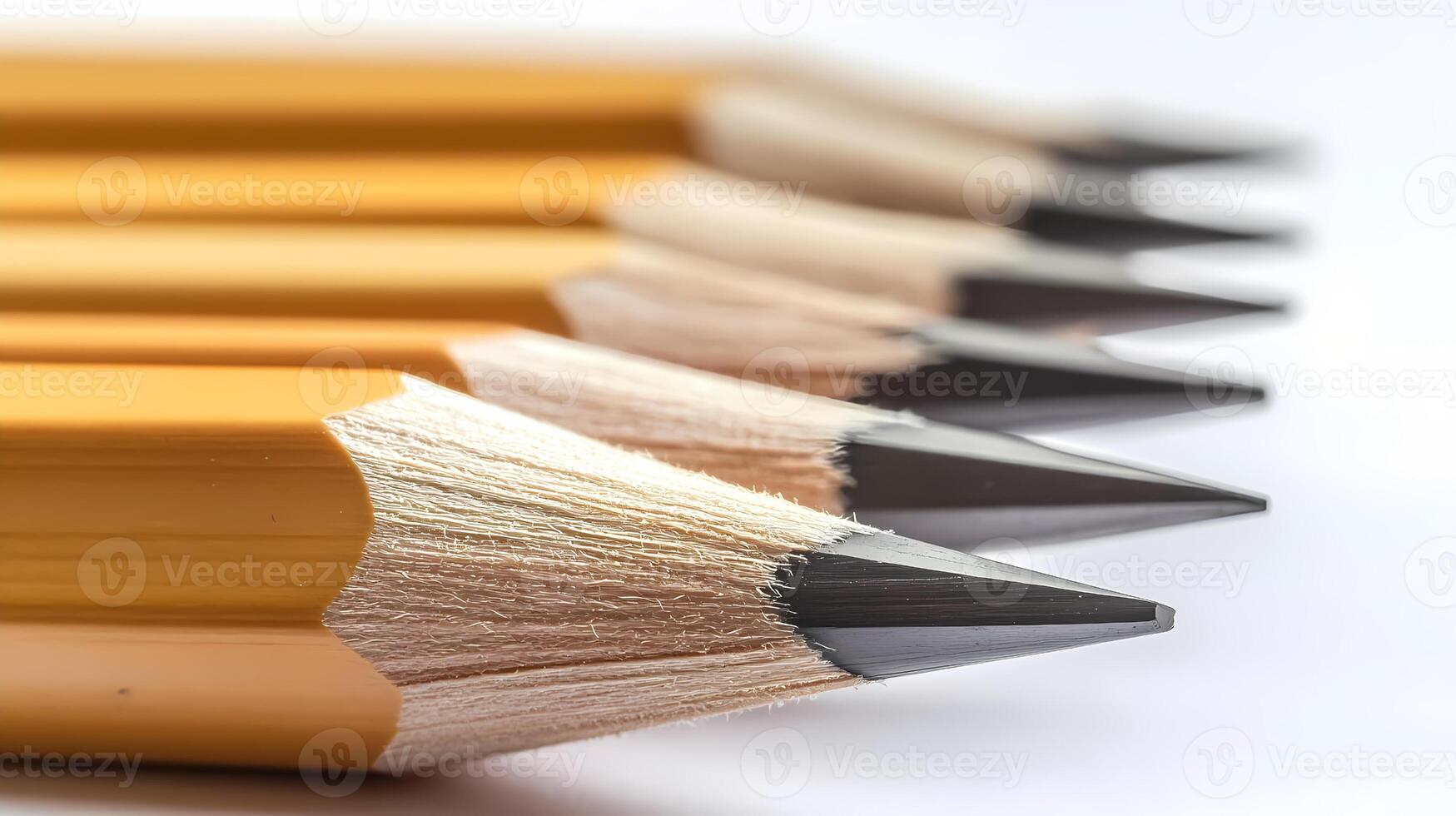 Row of sharpened pencils forming a diagonal line photo