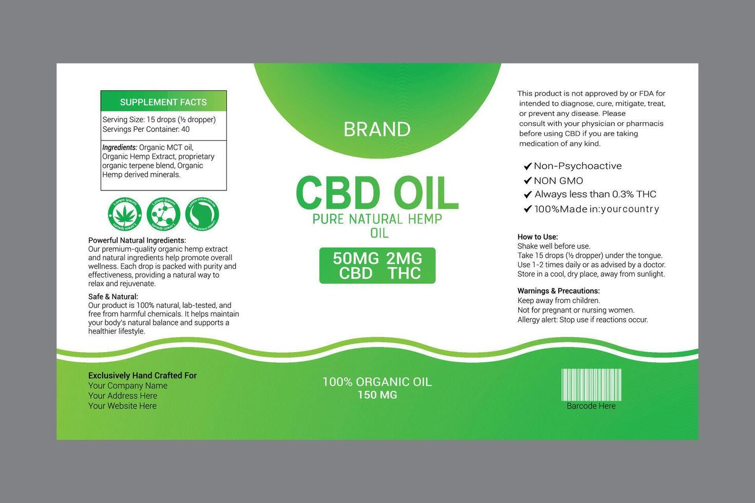 CBD oil label template designed for branding and product information display. vector