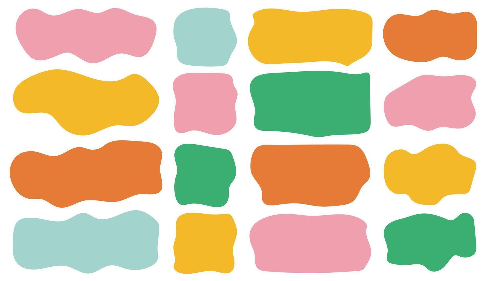 A modern abstract design elements set featuring colorful irregular shapes on a white background. Organic, fluid, melting shapes. A playful, minimal, and contemporary geometric collection. vector