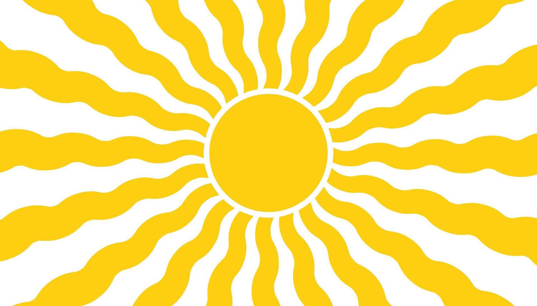 Bright and cheerful retro sunburst background with abstract, hand drawn elements. Groovy, hippie inspired naive art style perfect for trendy summer posters, banners, and creative templates. vector