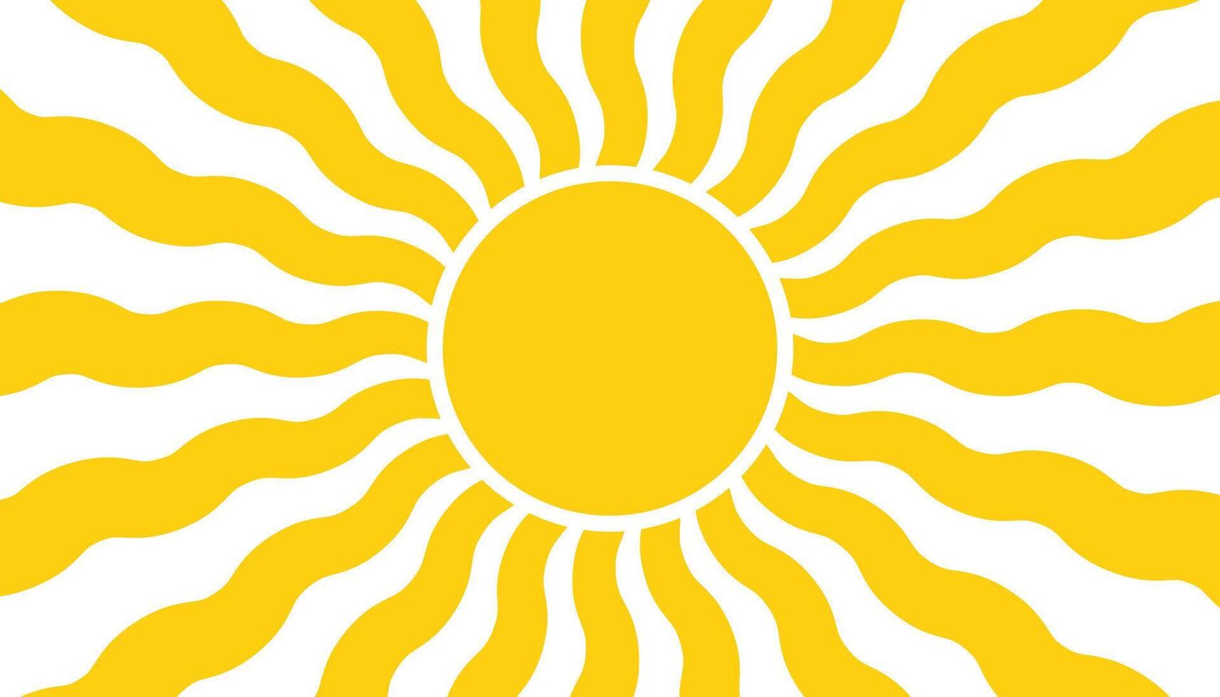 Groovy, hippie, retro sunny background. Abstract hand drawn sunshine shapes in trendy childishly, naive art style. Contemporary summer poster, banner and template. vector