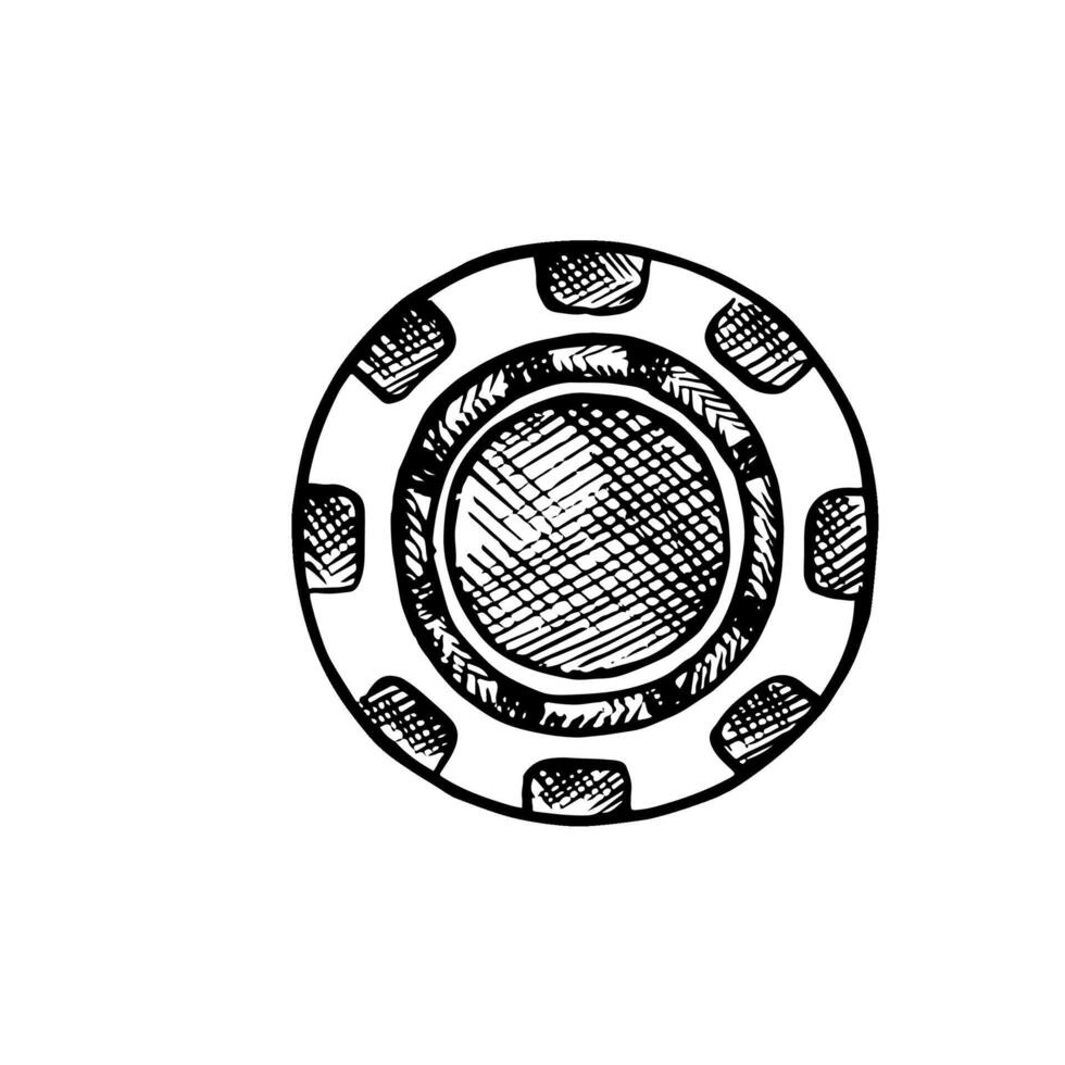 A casino feature. Hand-drawn illustration. A black-and-white image of a gambling object. Separate from the background. For posters, postcards and banners, flyers, packages and labels. vector
