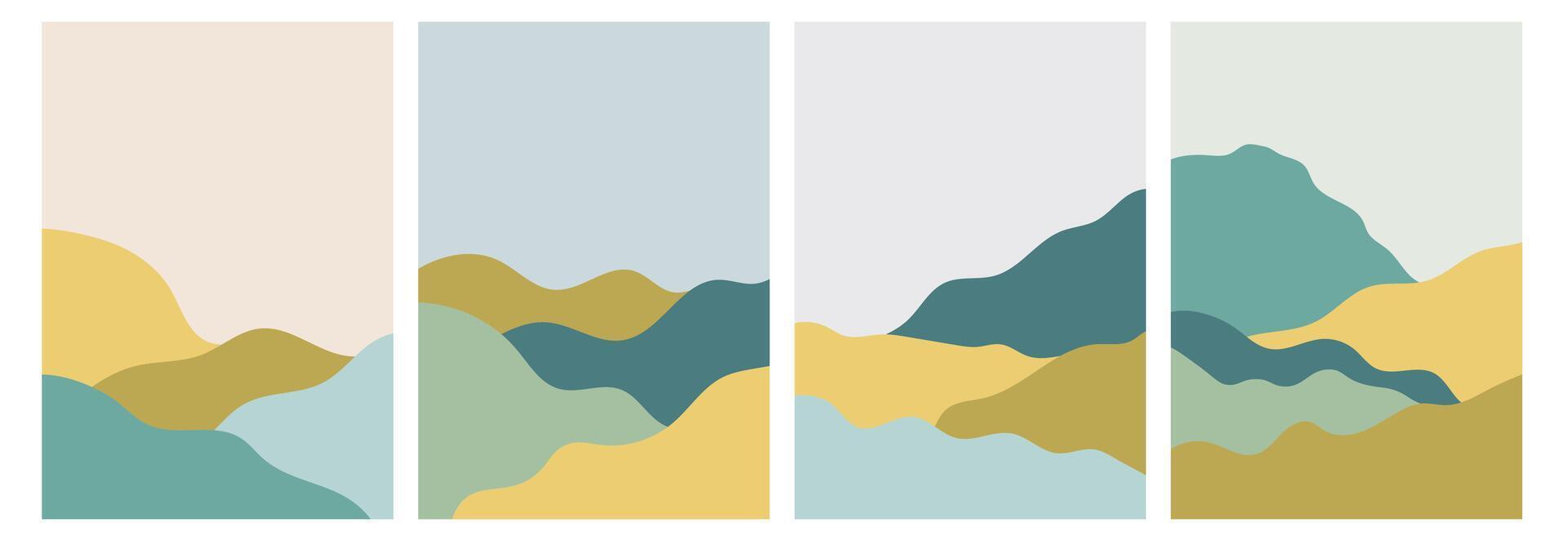 Japanese landscape background with wavy hills and montains. Abstract template with wavy shapes. Mountain layout design in oriental style. vector
