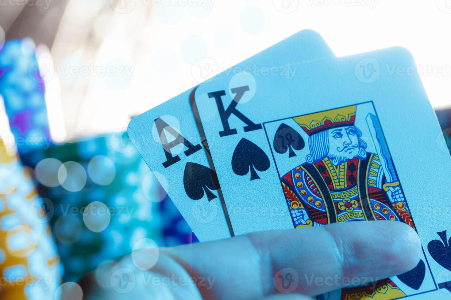 Poker game set of cards and chips close up photo