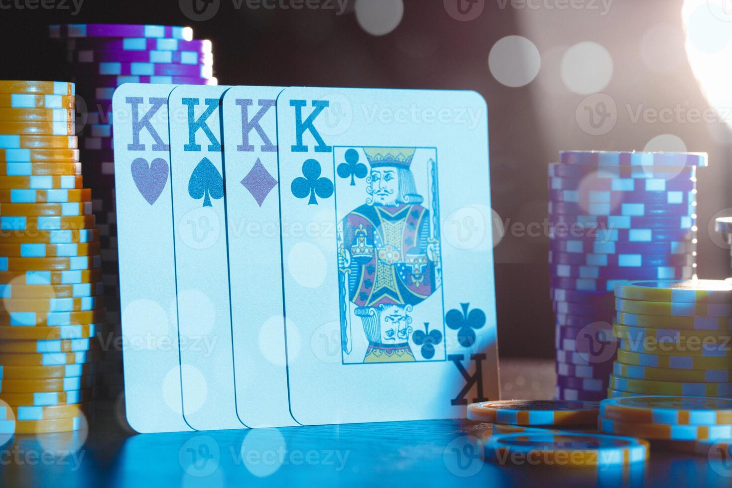 Poker game set of cards and chips close up photo