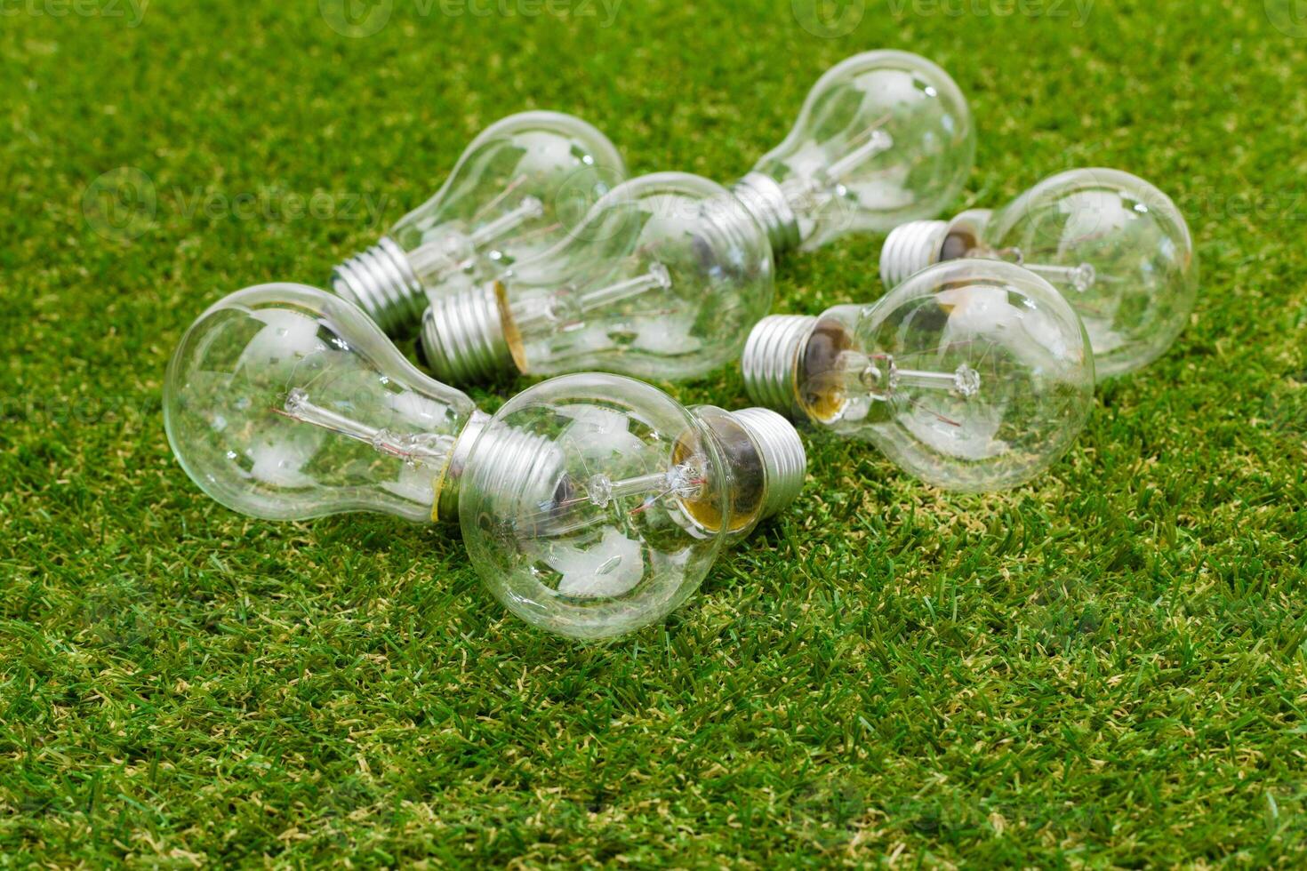 Light bulb in the grass. Saving energy concept photo