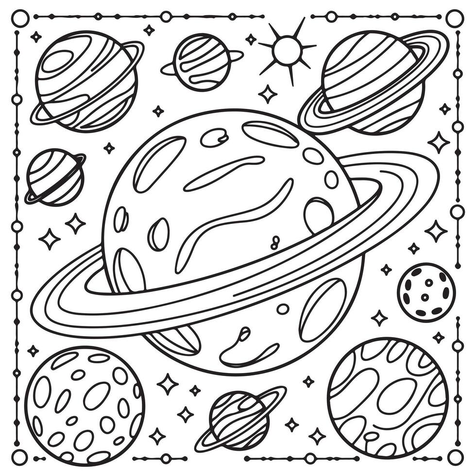 Various Types of Planets Coloring Page vector