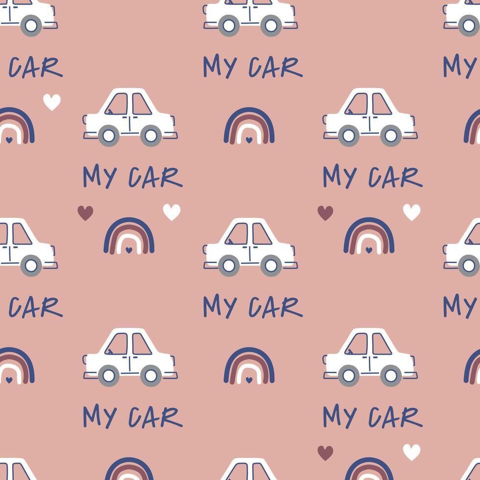 Seamless pattern with cars for children in pastel colors. illustration vector