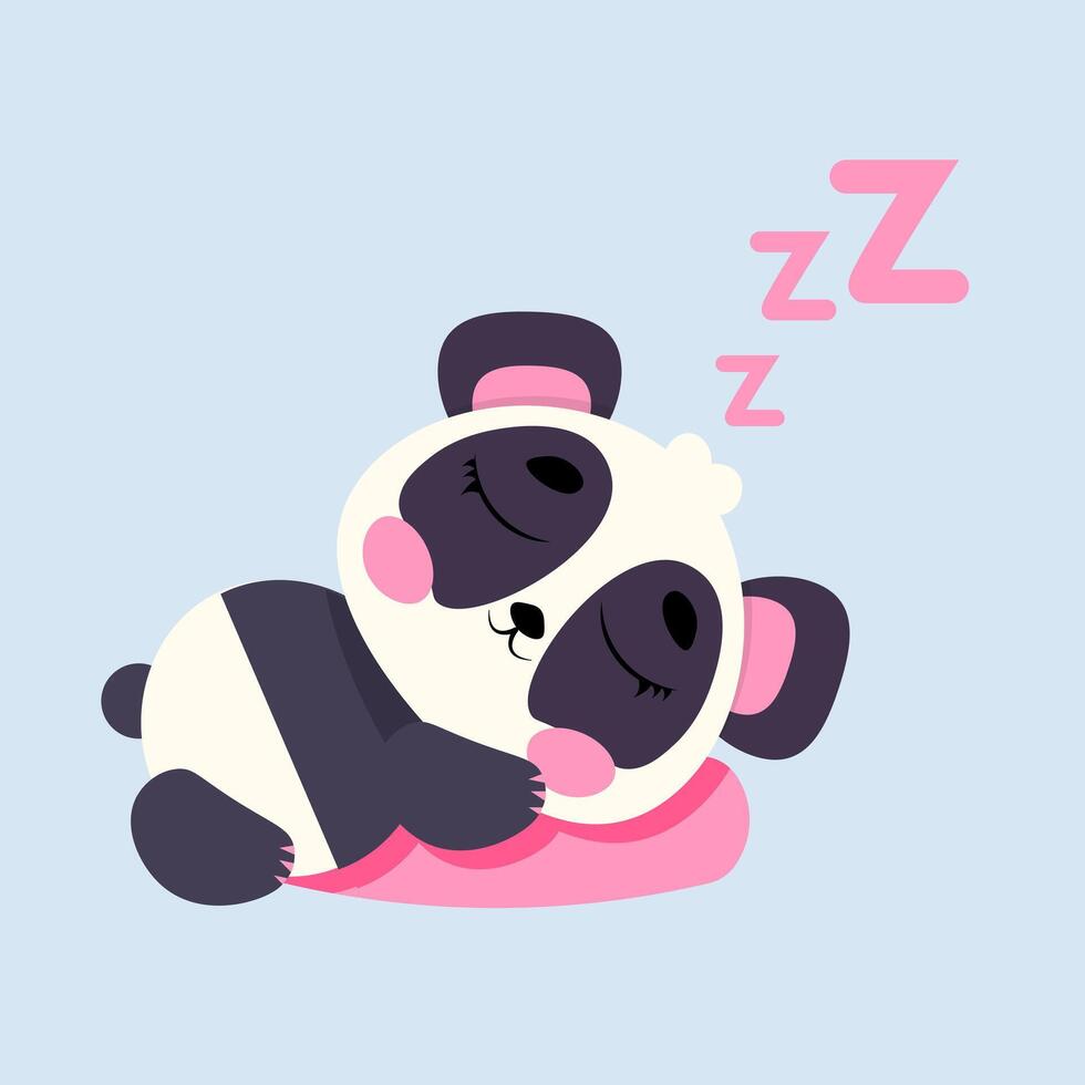 Adorable baby panda peacefully sleeping on a soft pink pillow vector
