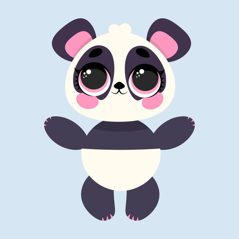 Adorable baby panda standing with open arms, big sparkling eyes, and a sweet, inviting expression vector