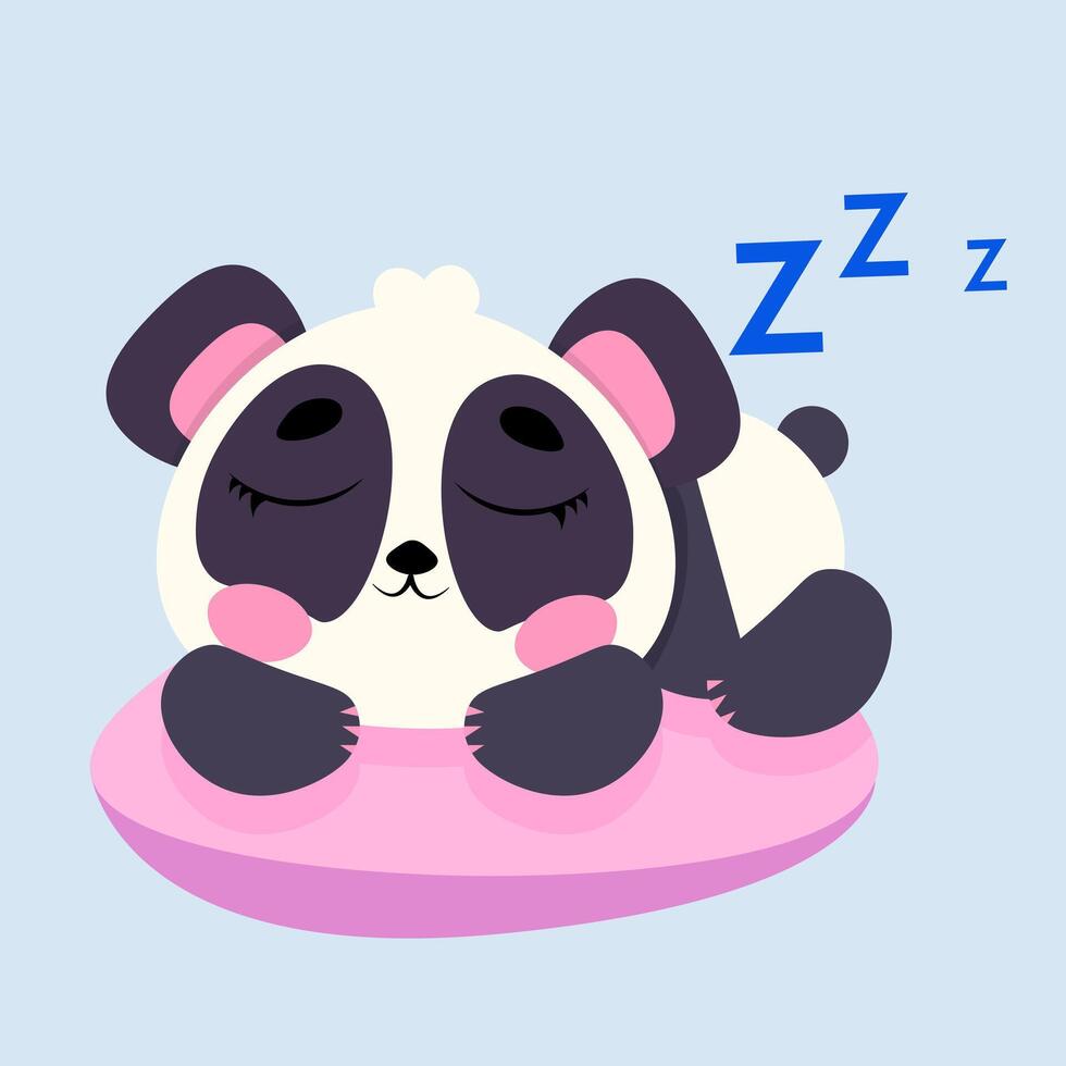 Adorable sleeping panda resting on a soft pink pillow with a peaceful expression vector