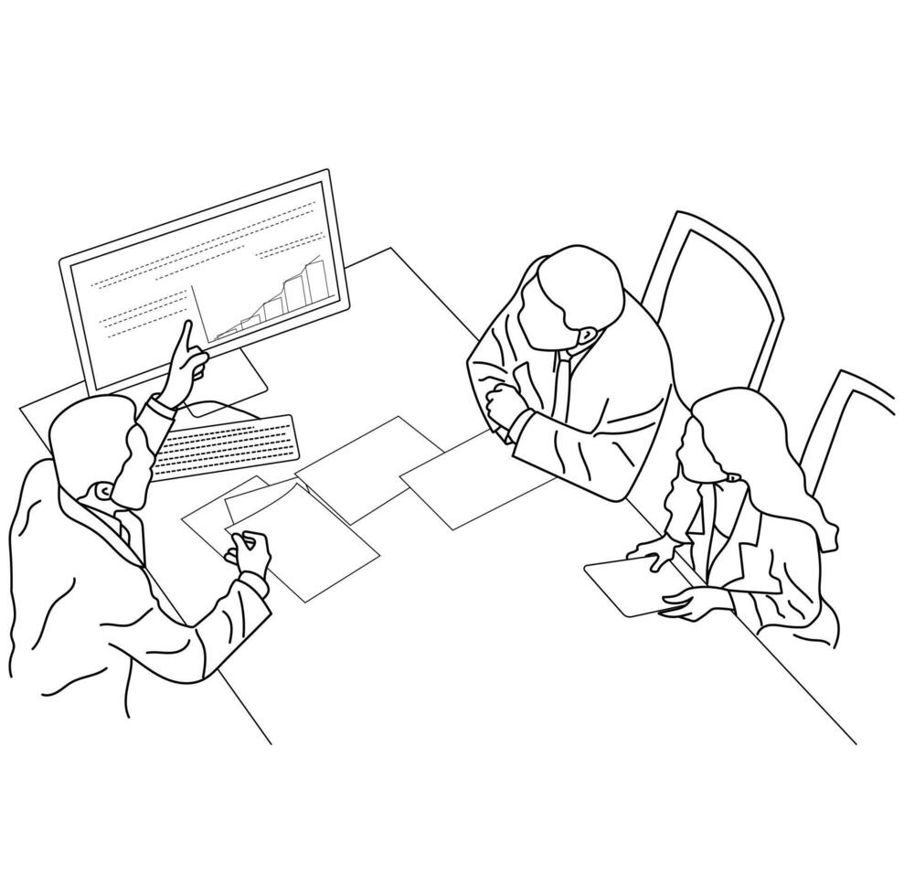 Business training and presentation concept line art design vector