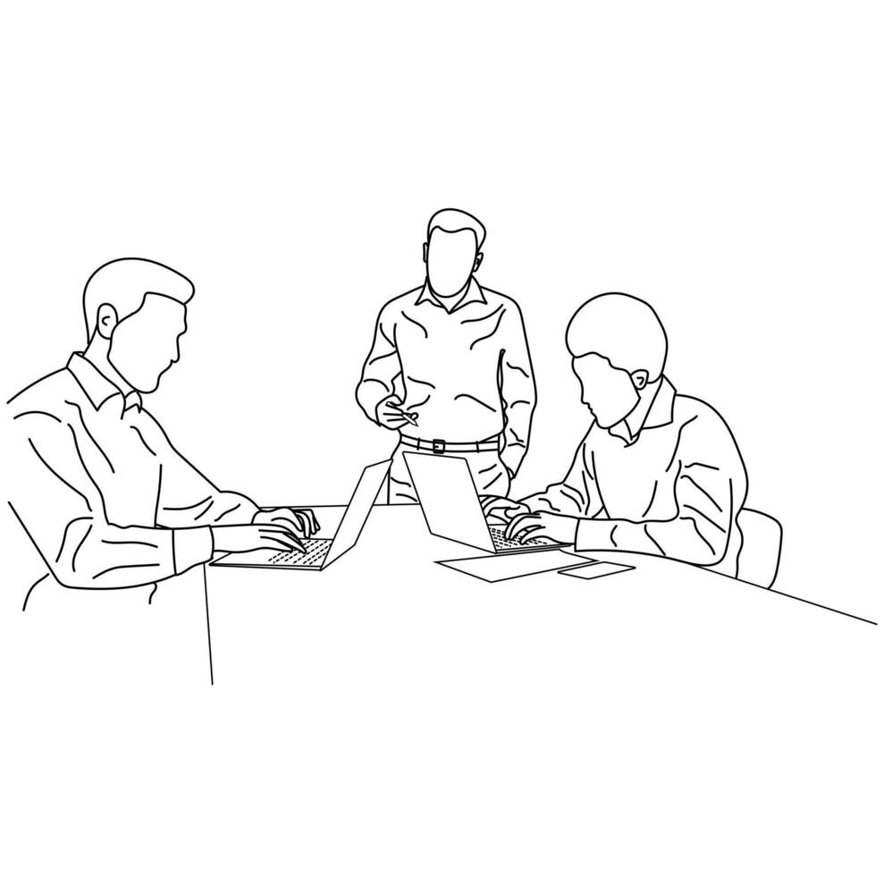 Line Art Design of business manager having project meeting with employees business meeting concept vector
