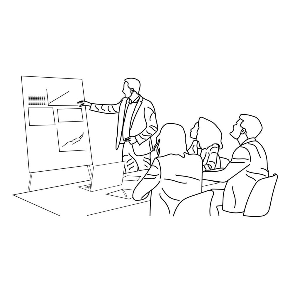 Business report presentation showing growth and profit Line art vector