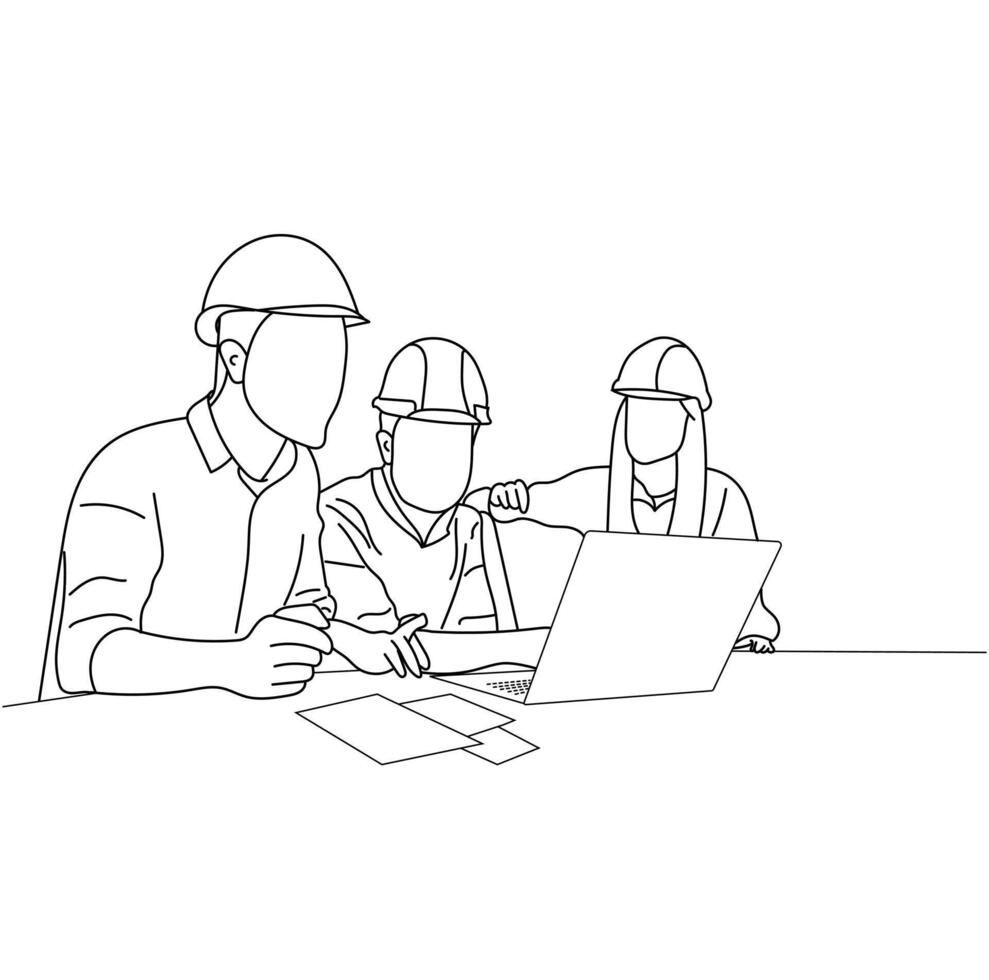 Business meeting between workers in the office line art vector