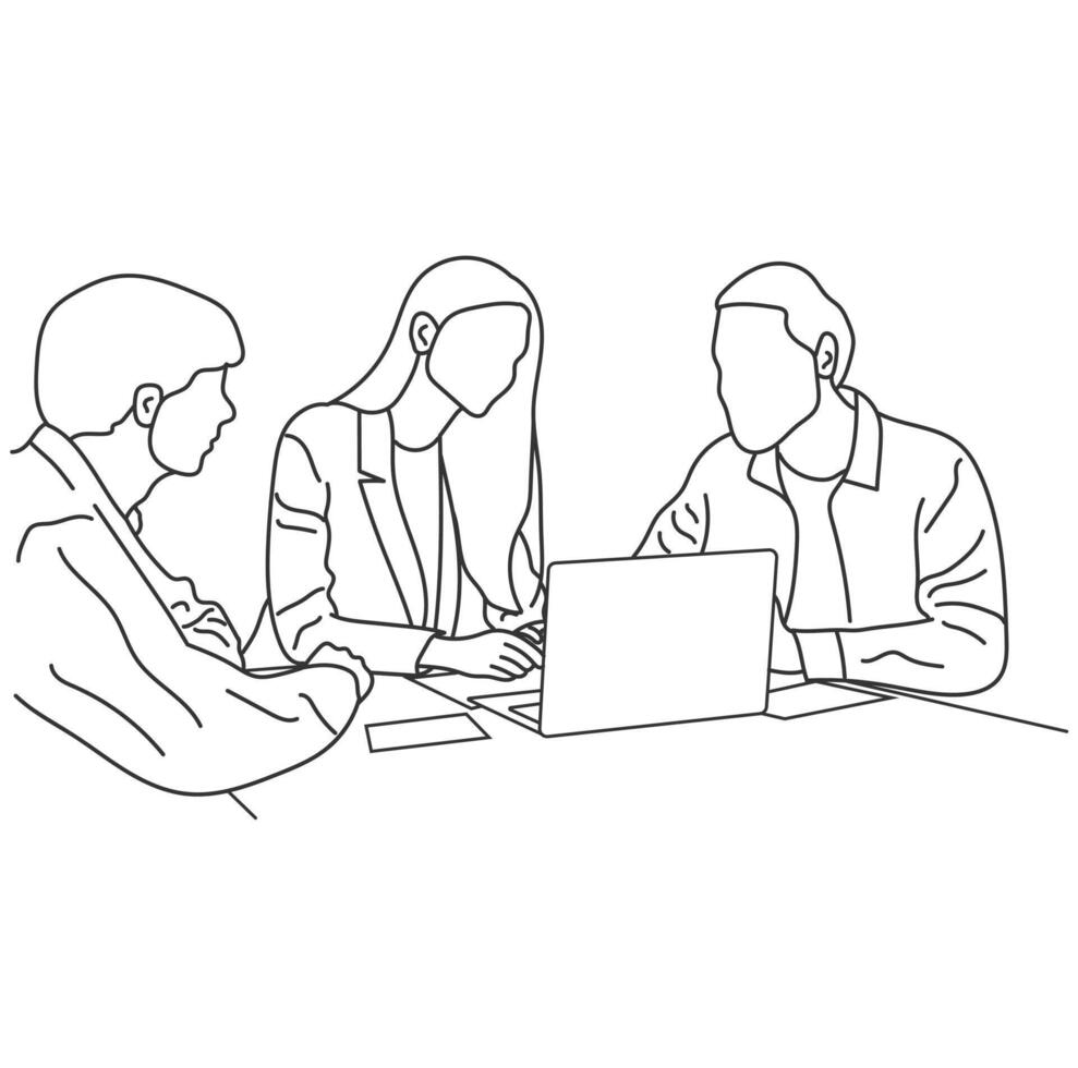 Business meeting discussion between workers in the office Line drawing vector